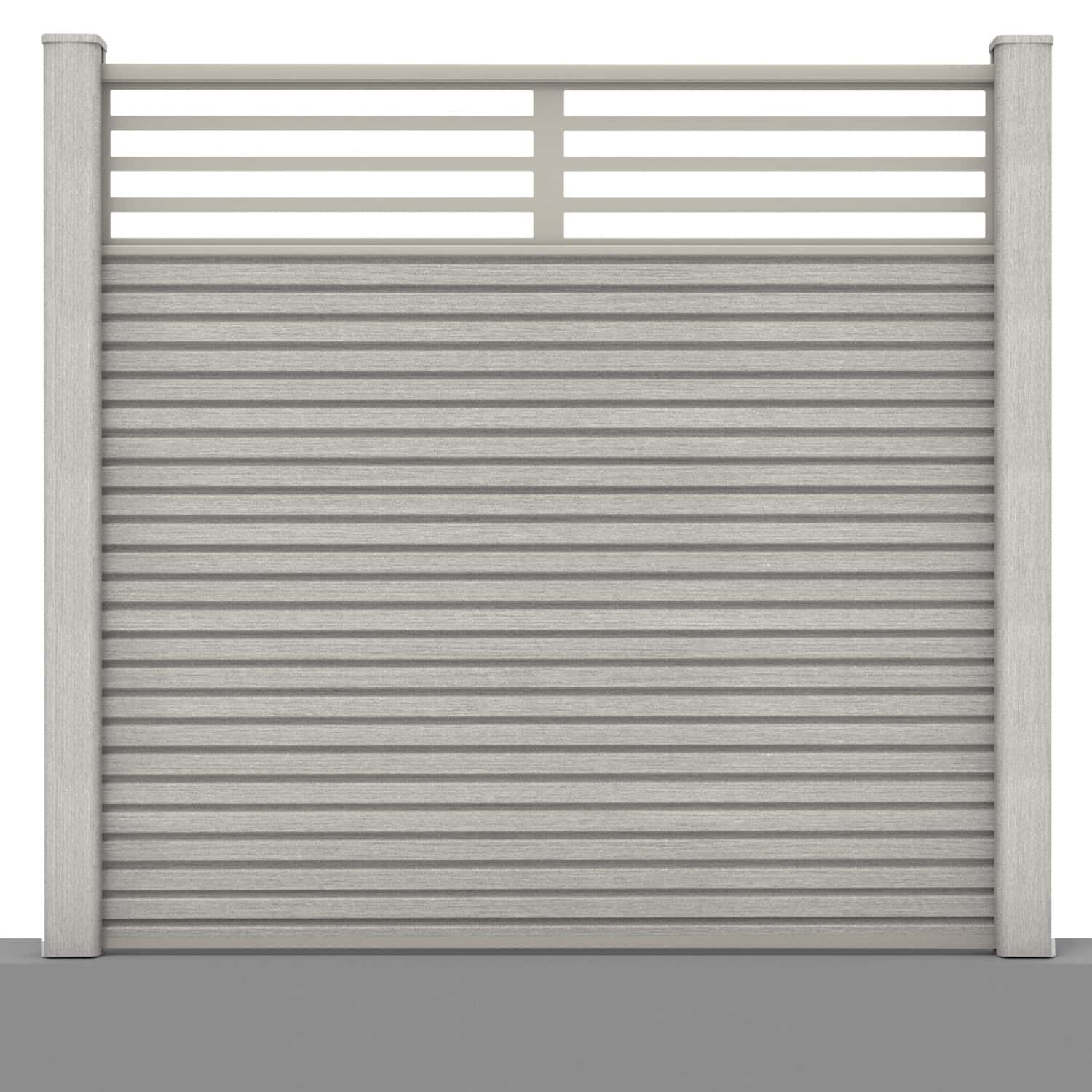 Slatted composite fence panel set - linear design in silver birch with hard ground post inserts