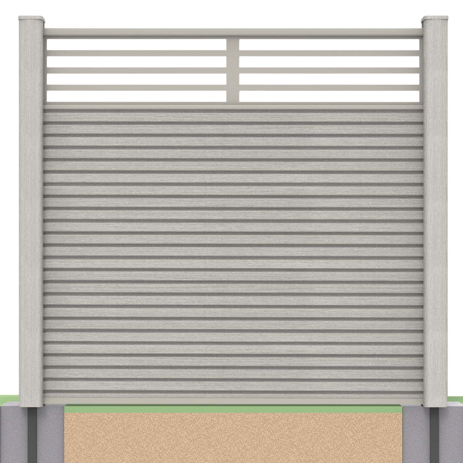 Slatted composite fence panel set - linear design in silver birch with soft ground post inserts