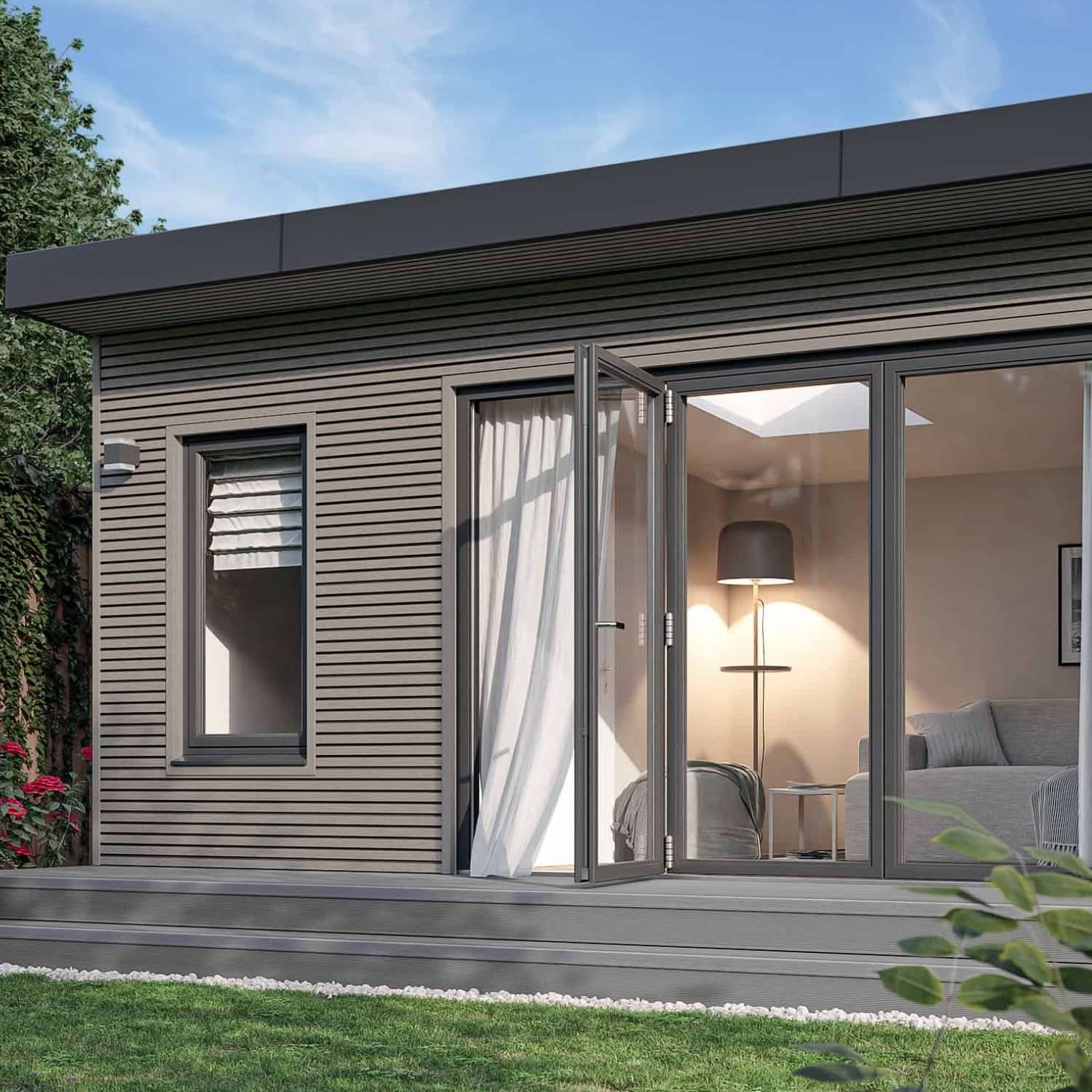 NeoTimber Slatted Composite Cladding Board – Silver Birch – Lifestyle Cladding View