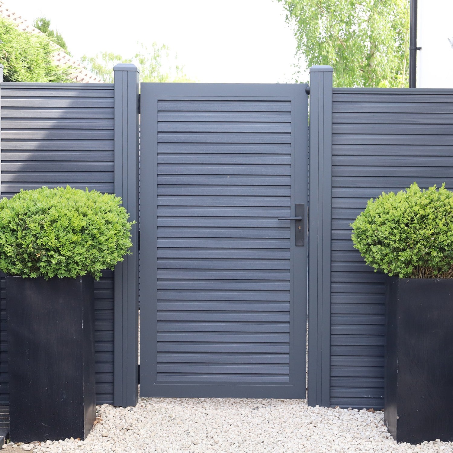 NeoTimber Slatted Fence Panel Set - Grey gate