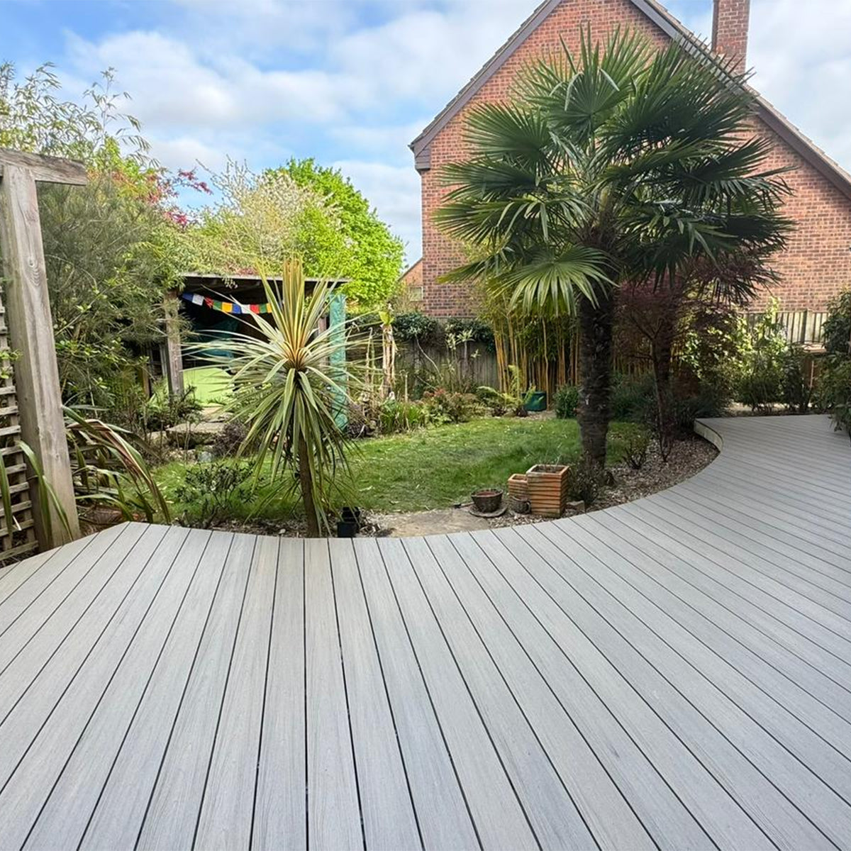 NeoTimber Deluxe Solid Composite Decking – Silver Birch – Lifestyle Deck View