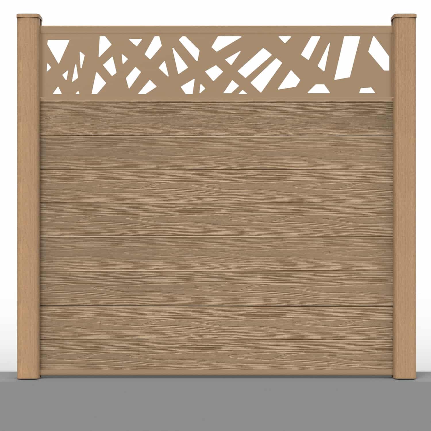 Deluxe composite fence panel set - contemporary design in teak with hard ground post inserts