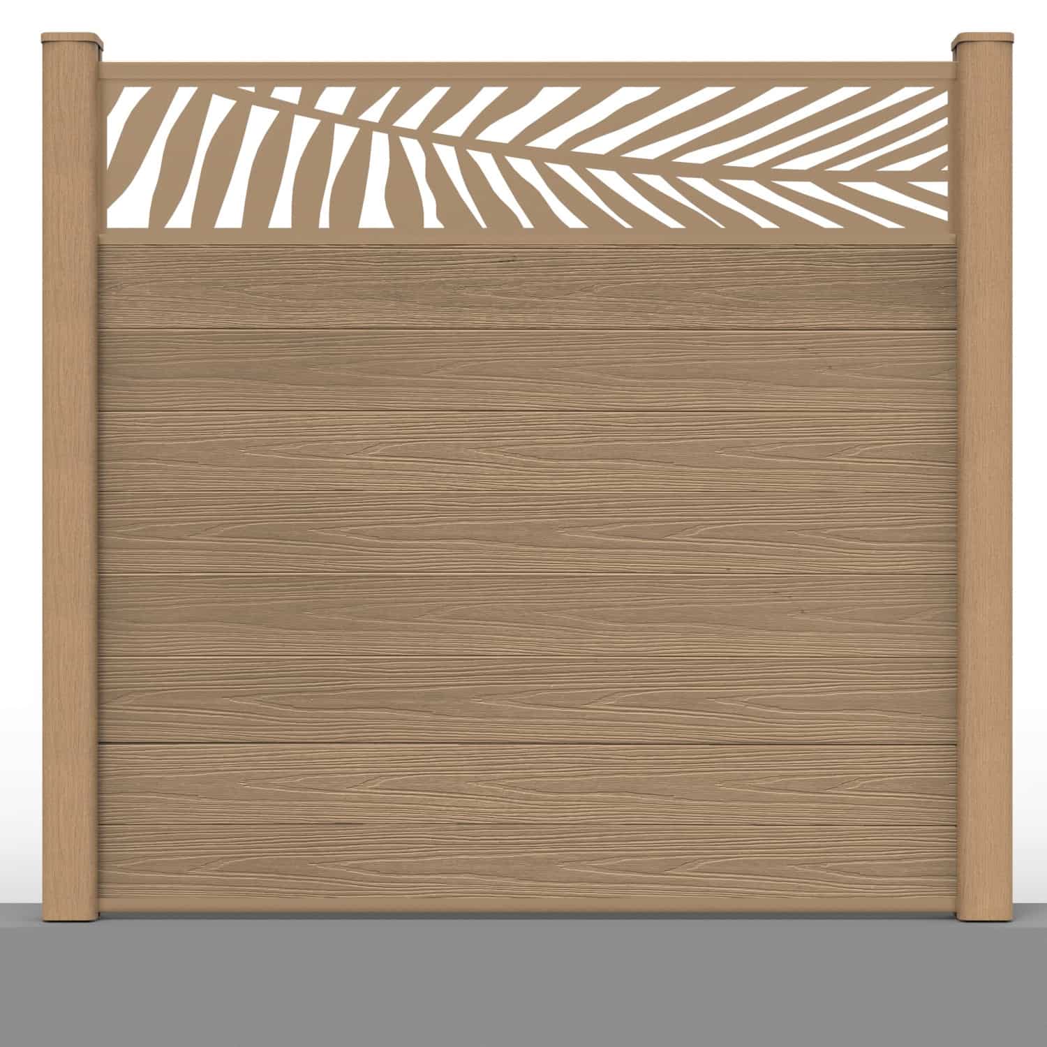 Deluxe composite fence panel set - leaf design in teak with hard ground post inserts