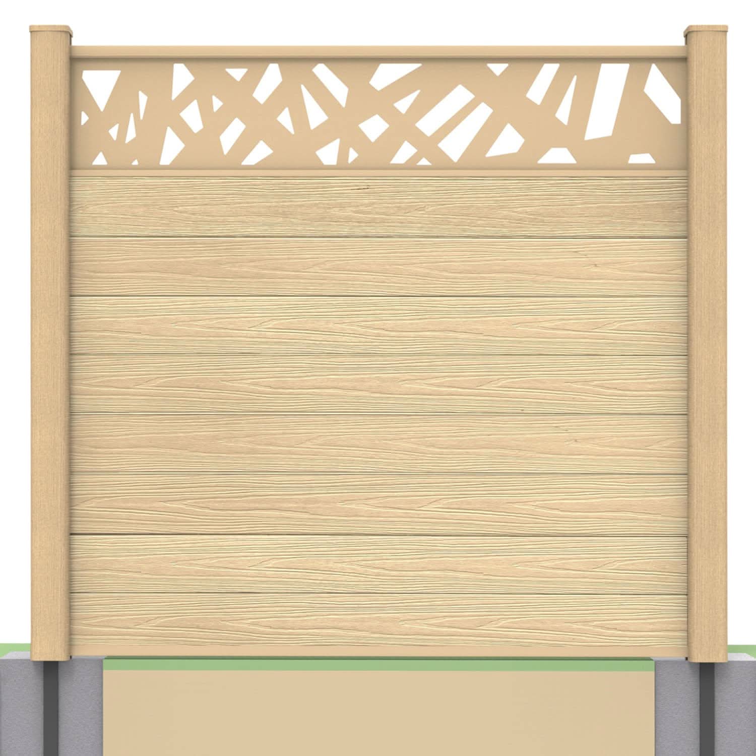 Deluxe composite fence panel set - contemporary design in oak with soft ground post inserts