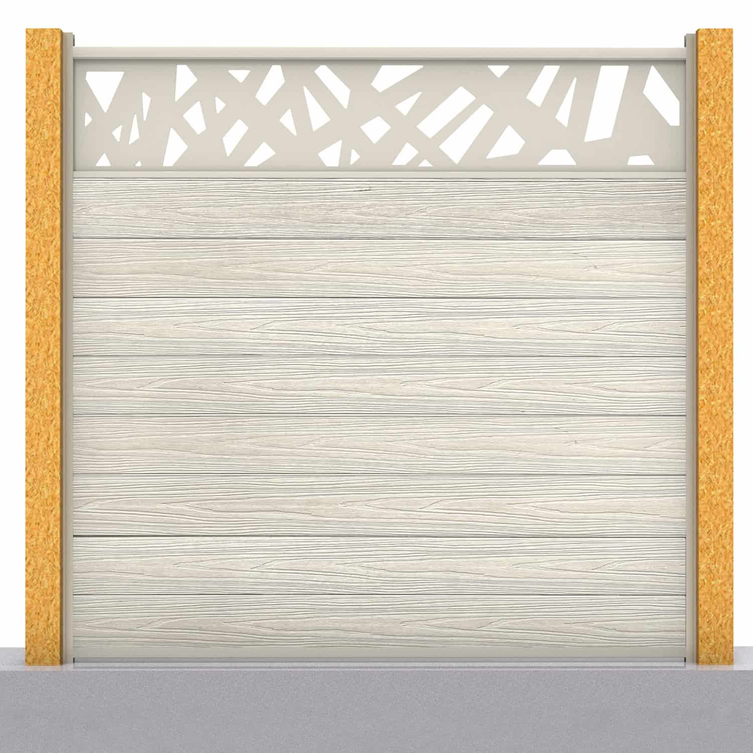 Deluxe composite fence panel set - contemporary design in silver birch with wooden post inserts