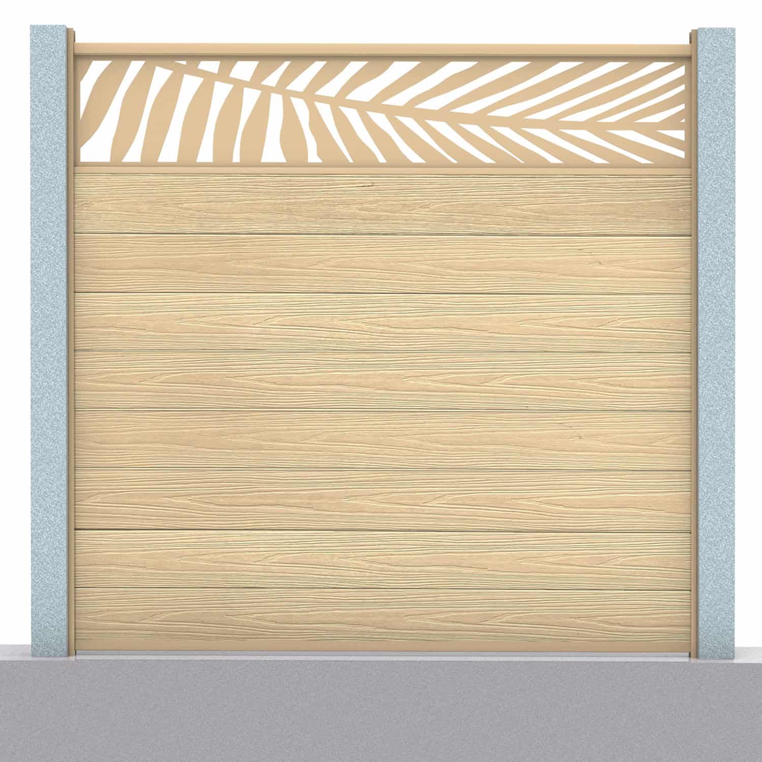Deluxe composite fence panel set - leaf design in oak with concrete post inserts