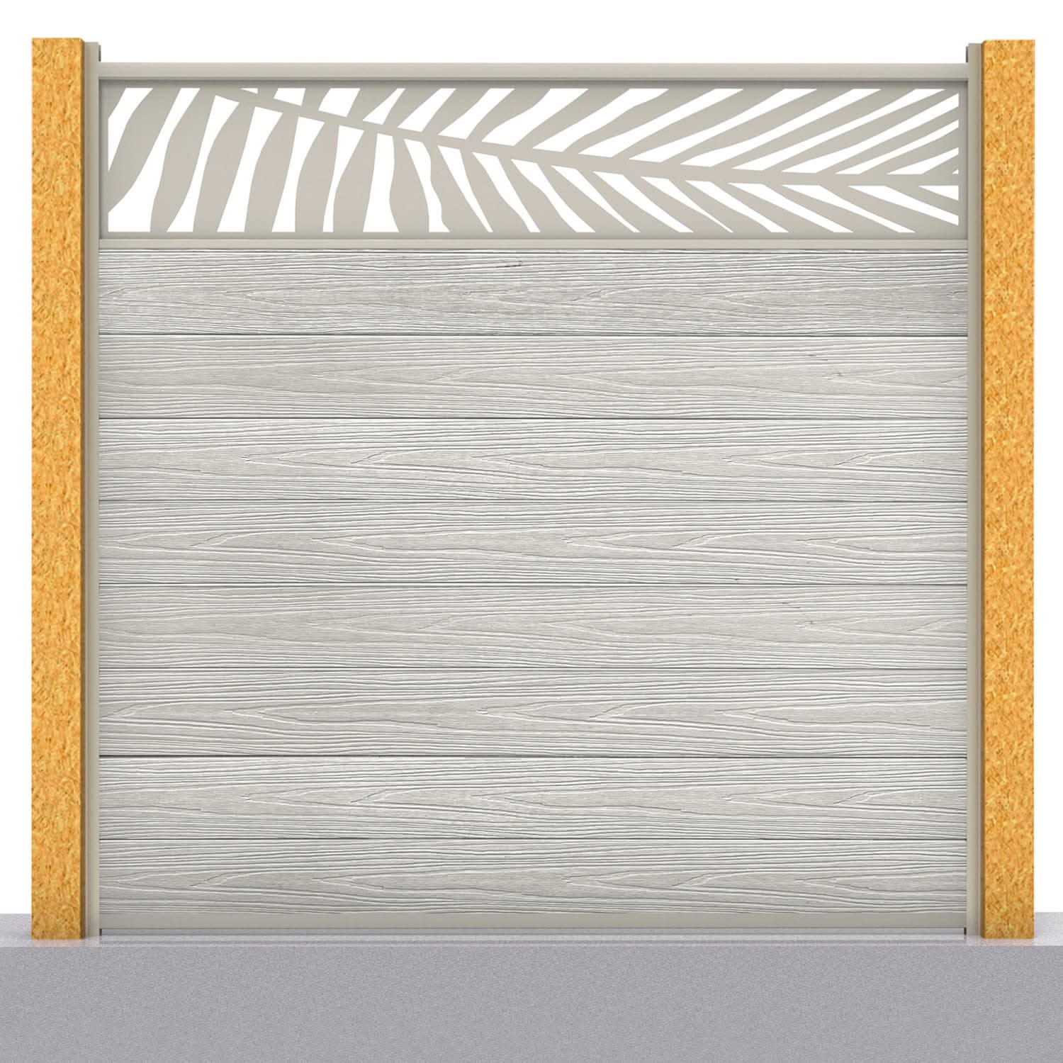 Deluxe composite fence panel set - leaf design in silver birch with wooden post inserts