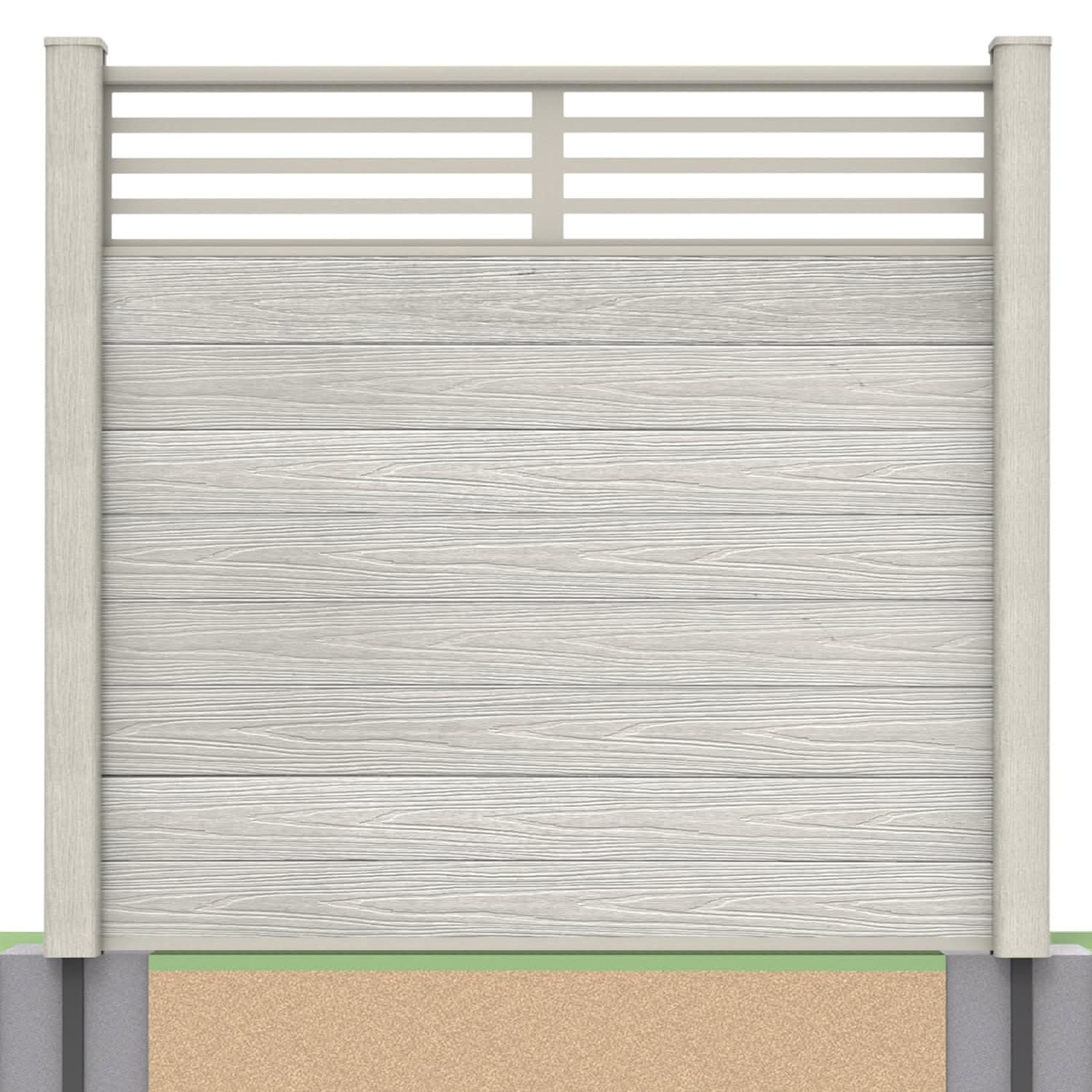 Deluxe composite fence panel set - linear design in silver birch with soft ground post inserts