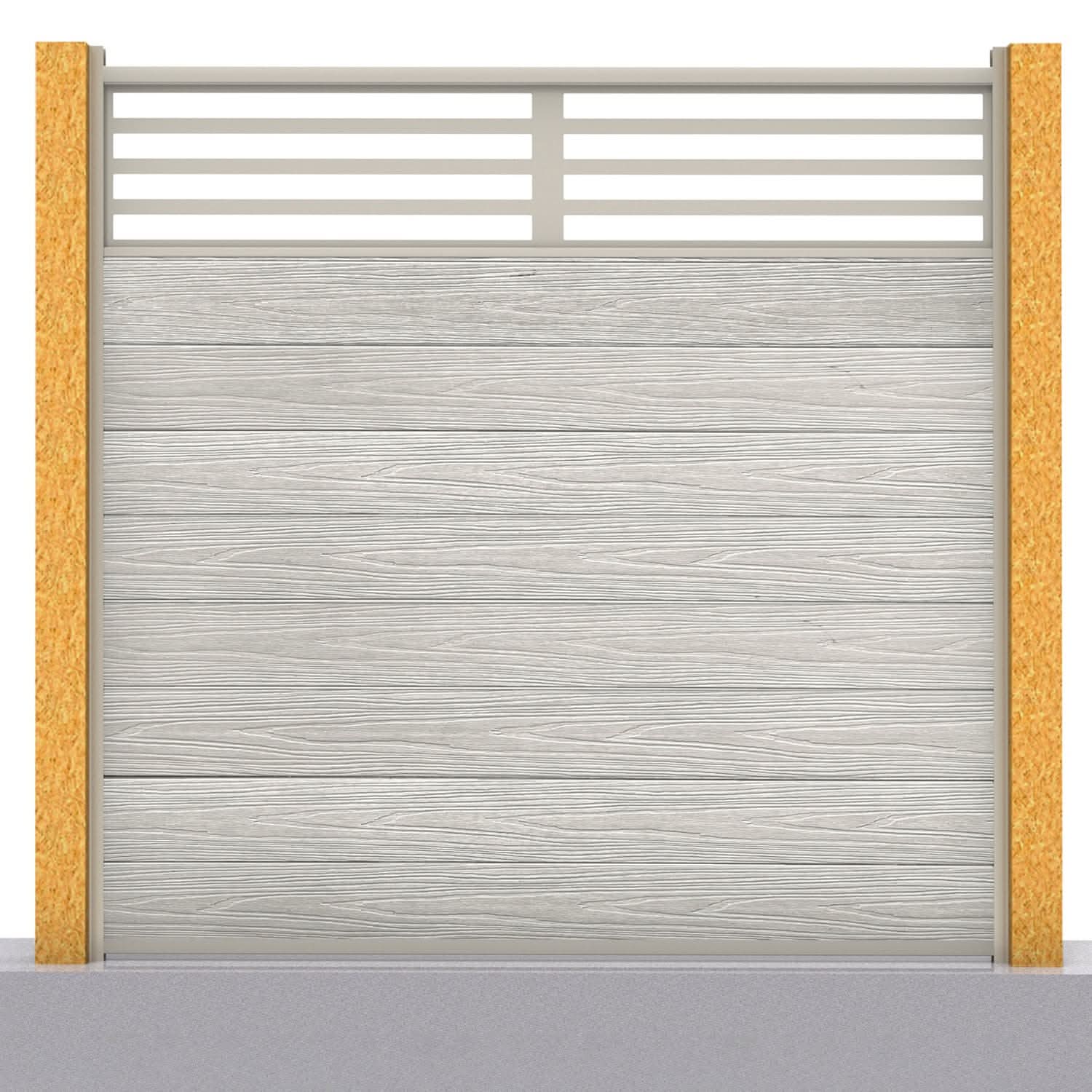 Deluxe composite fence panel set - linear design in silver birch with wooden post inserts