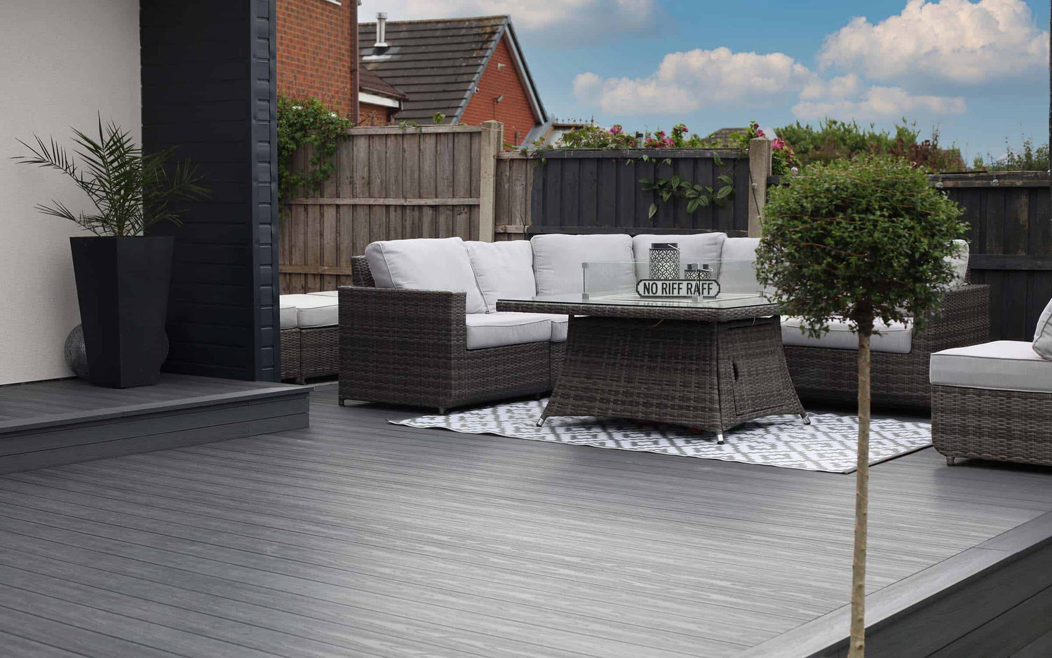 Deck featuring NeoTimber Classic decking with seating. 