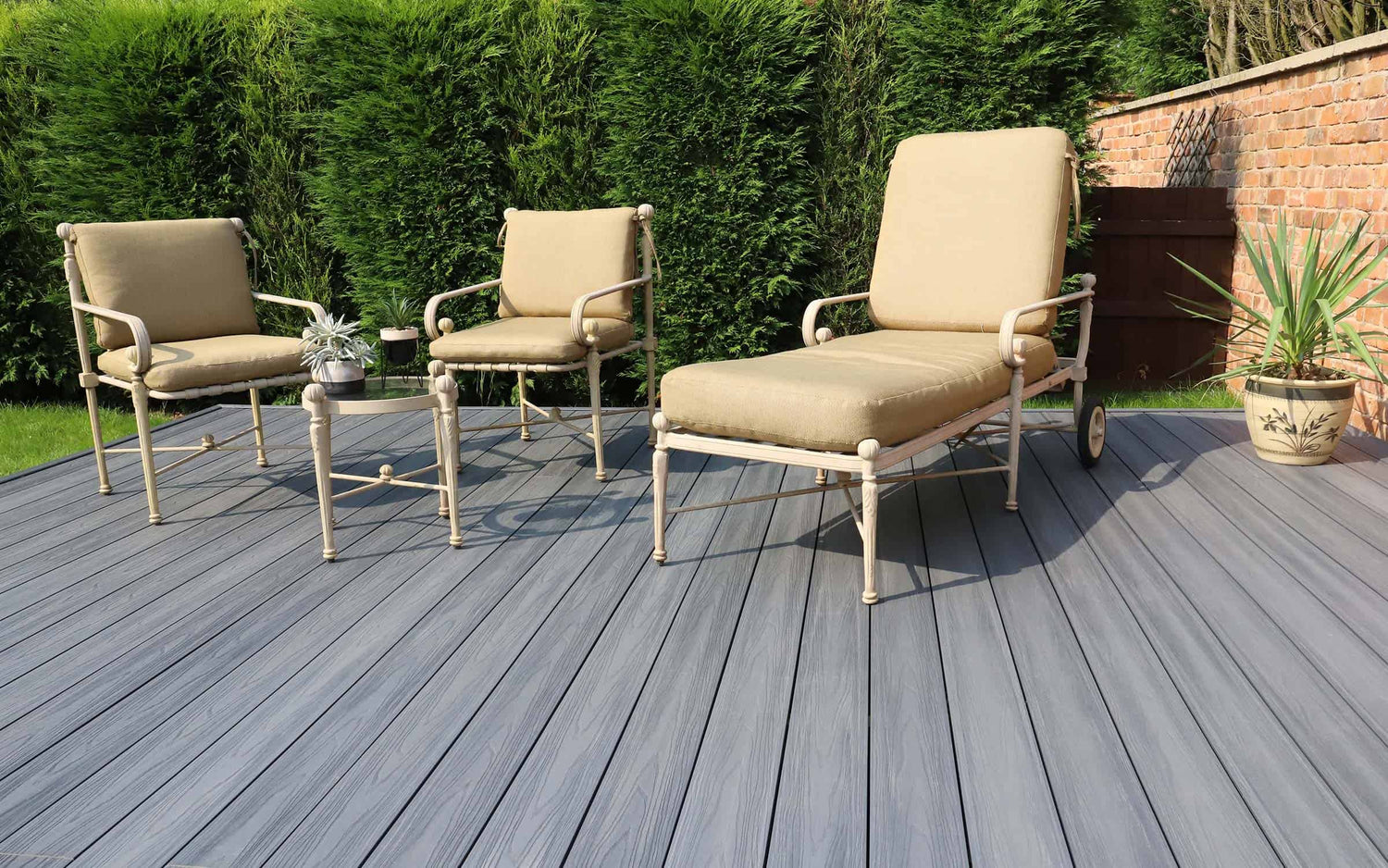 hollow grey composite garden decking