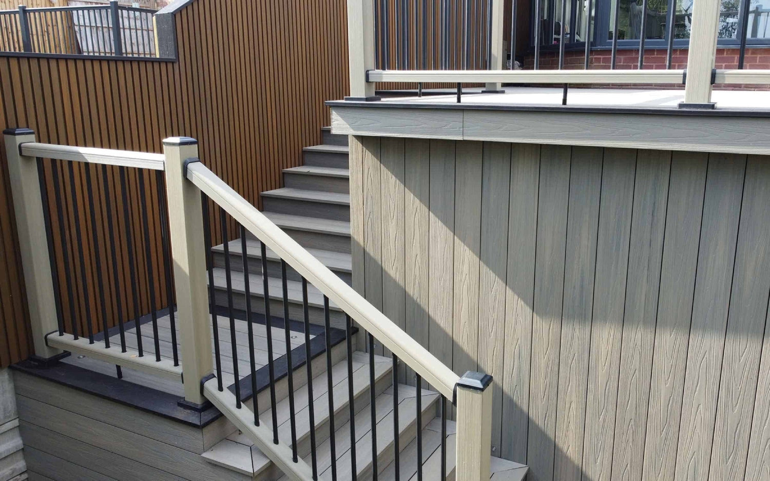 NeoTimber composite charcoal balustrades with stairs and decking.   