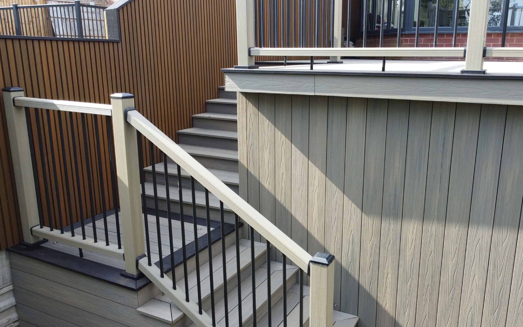 NeoTimber composite charcoal balustrades with stairs and decking.   
