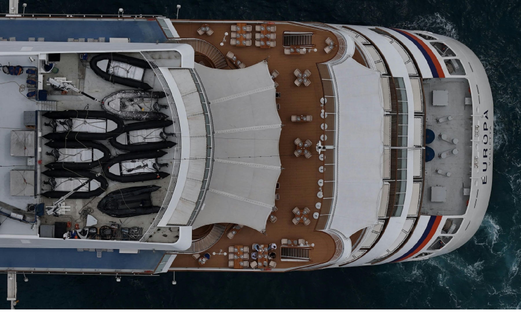 Cruise ship deck from above.