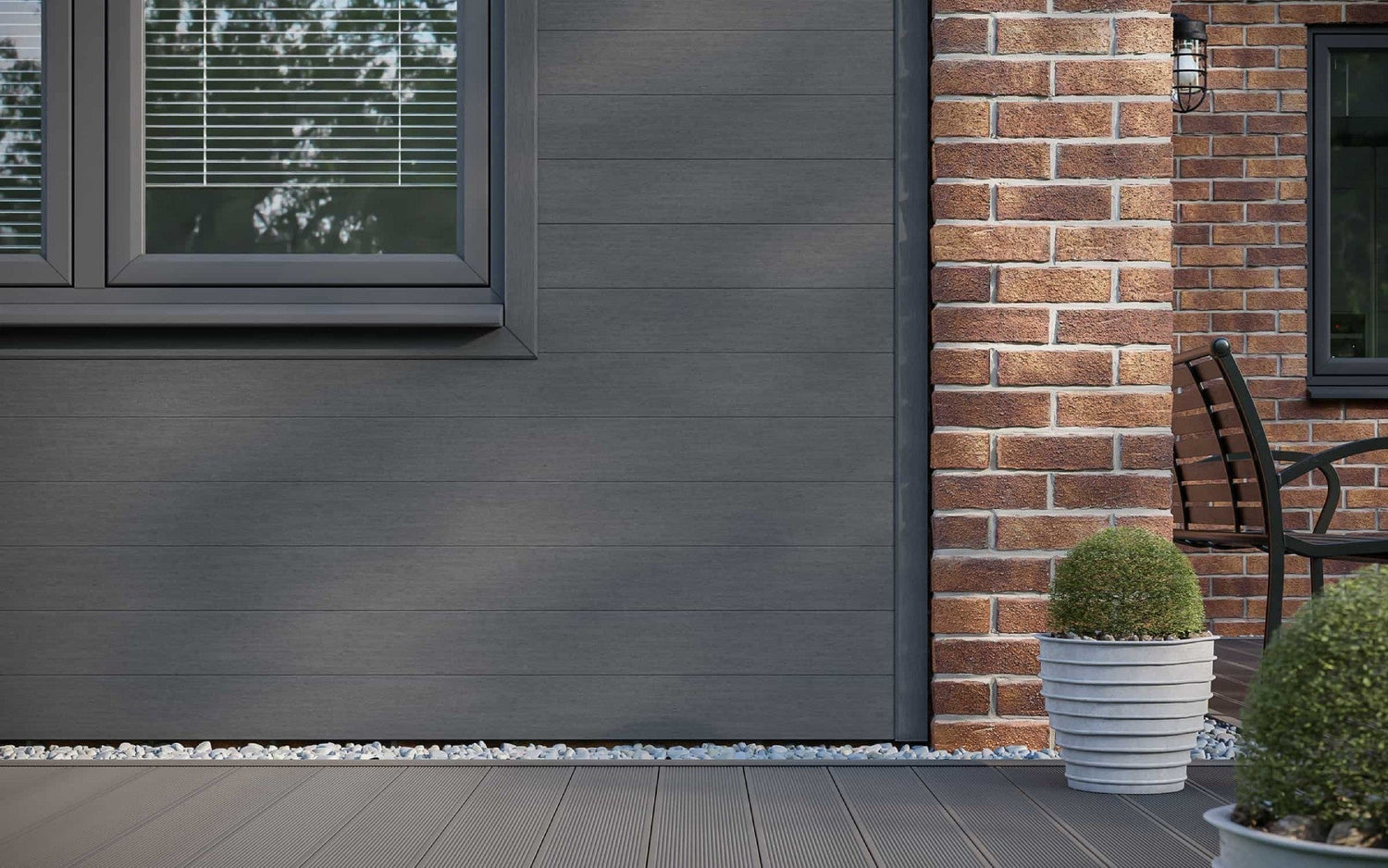 NeoTimber classic charcoal cladding fitted to a home’s facia. 