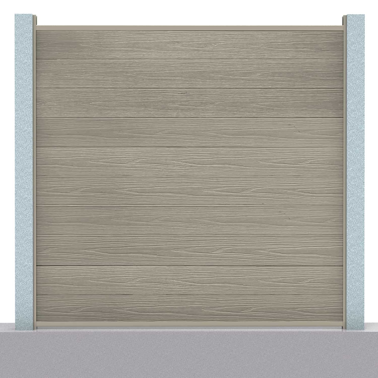Deluxe composite fence panel set in antique with concrete post inserts