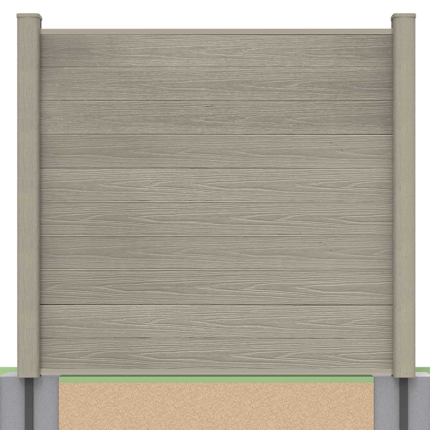 Deluxe composite fence panel set in antique with soft ground post inserts