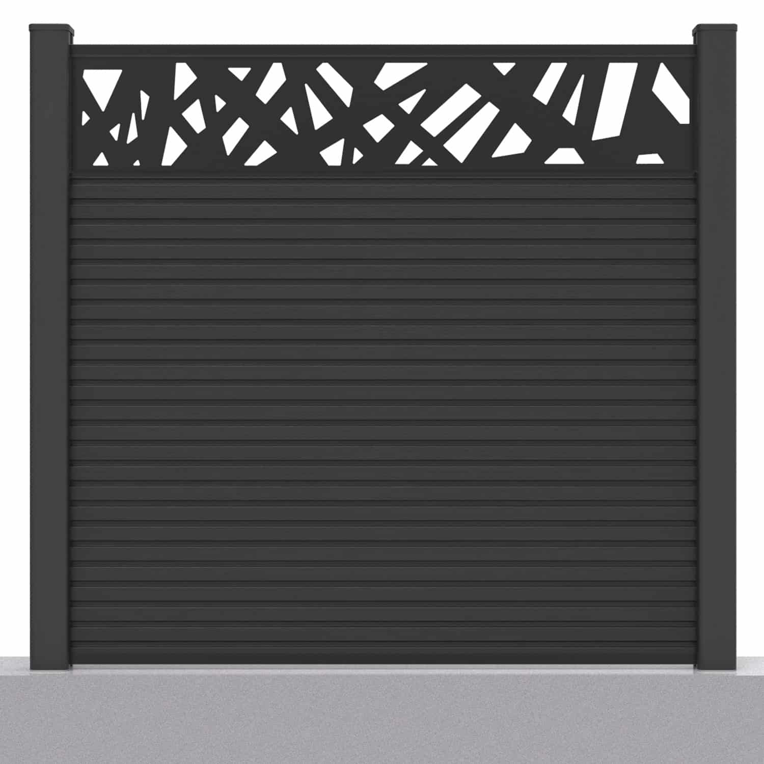 Slatted composite fence panel set - contemporary design in charcoal with hard ground post inserts