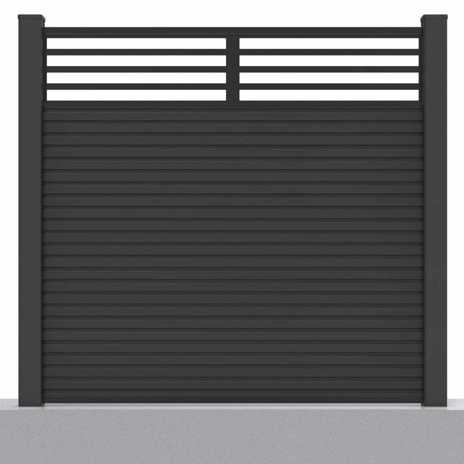 Slatted composite fence panel set - linear design in charcoal with hard ground post inserts
