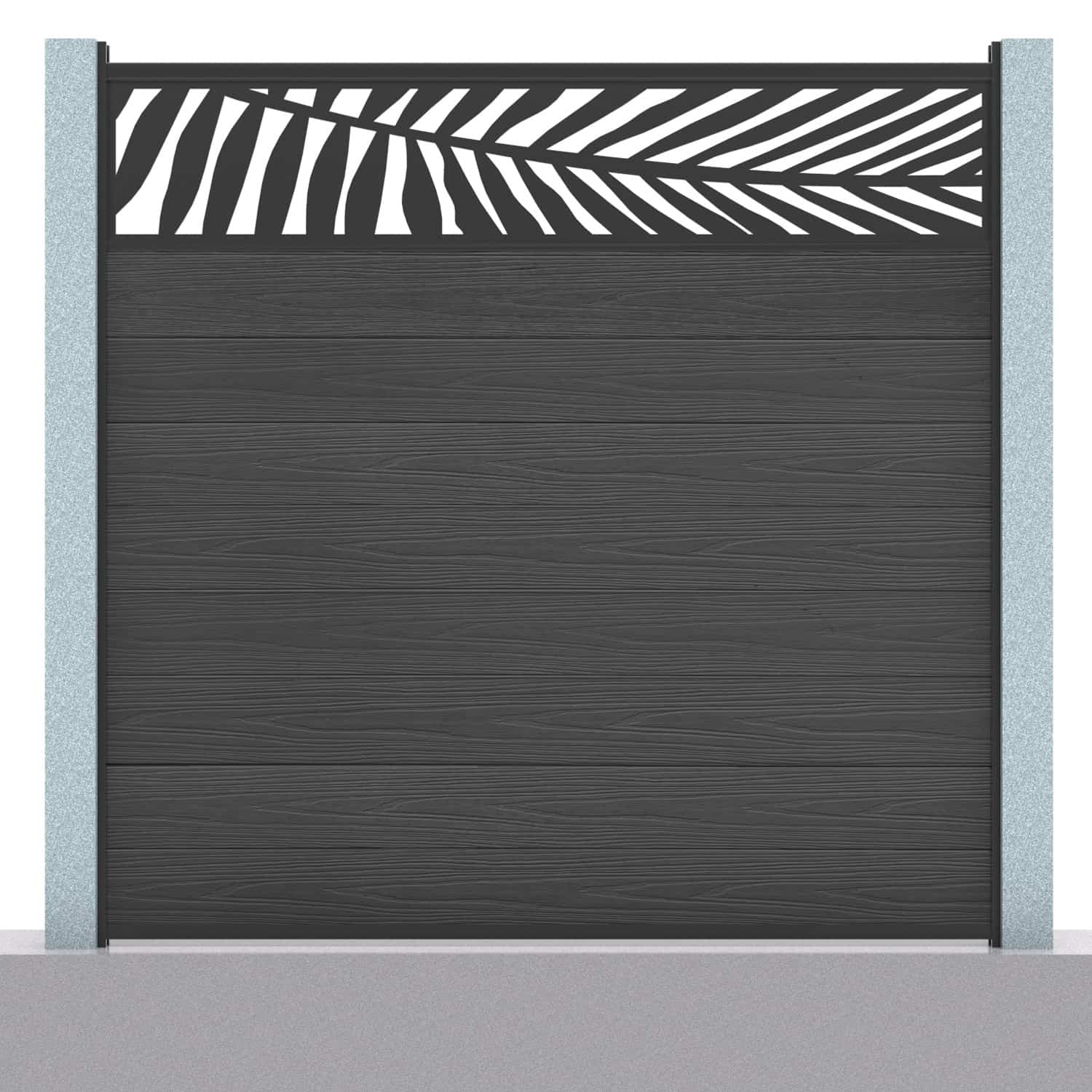 Deluxe composite fence panel set - leaf design in charcoal with concrete post inserts