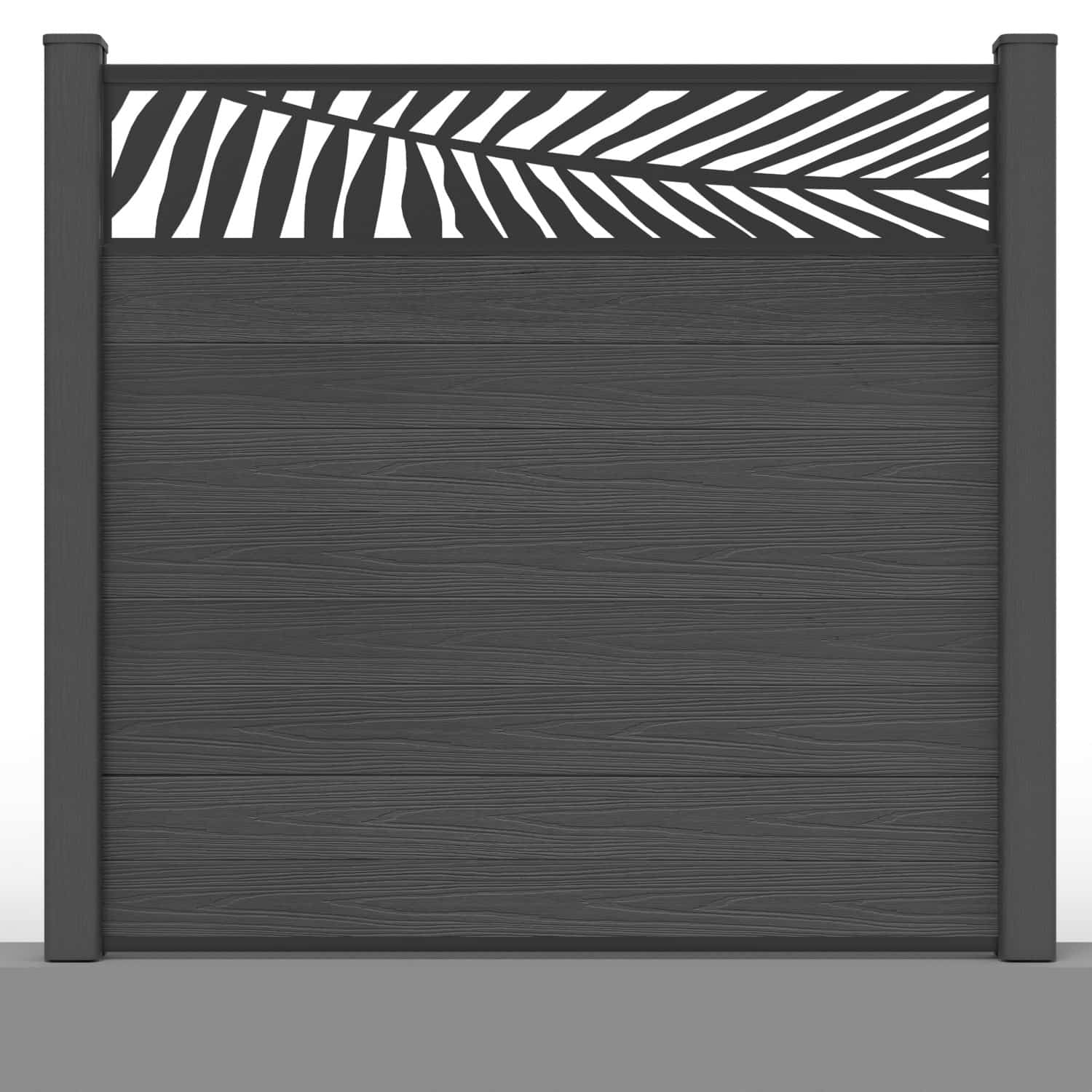 Deluxe composite fence panel set - leaf design in charcoal with hard ground post inserts