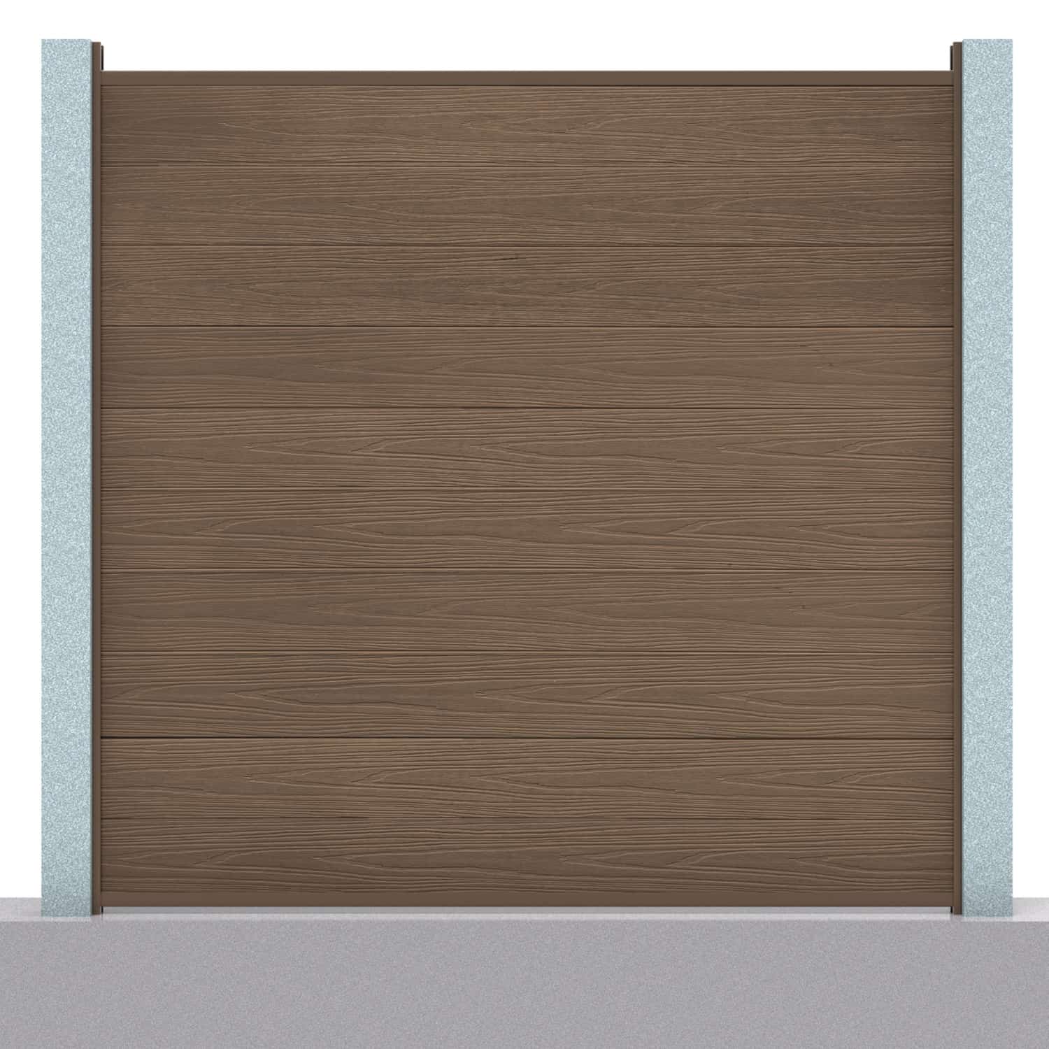 Deluxe composite fence panel set in chocolate with concrete post inserts