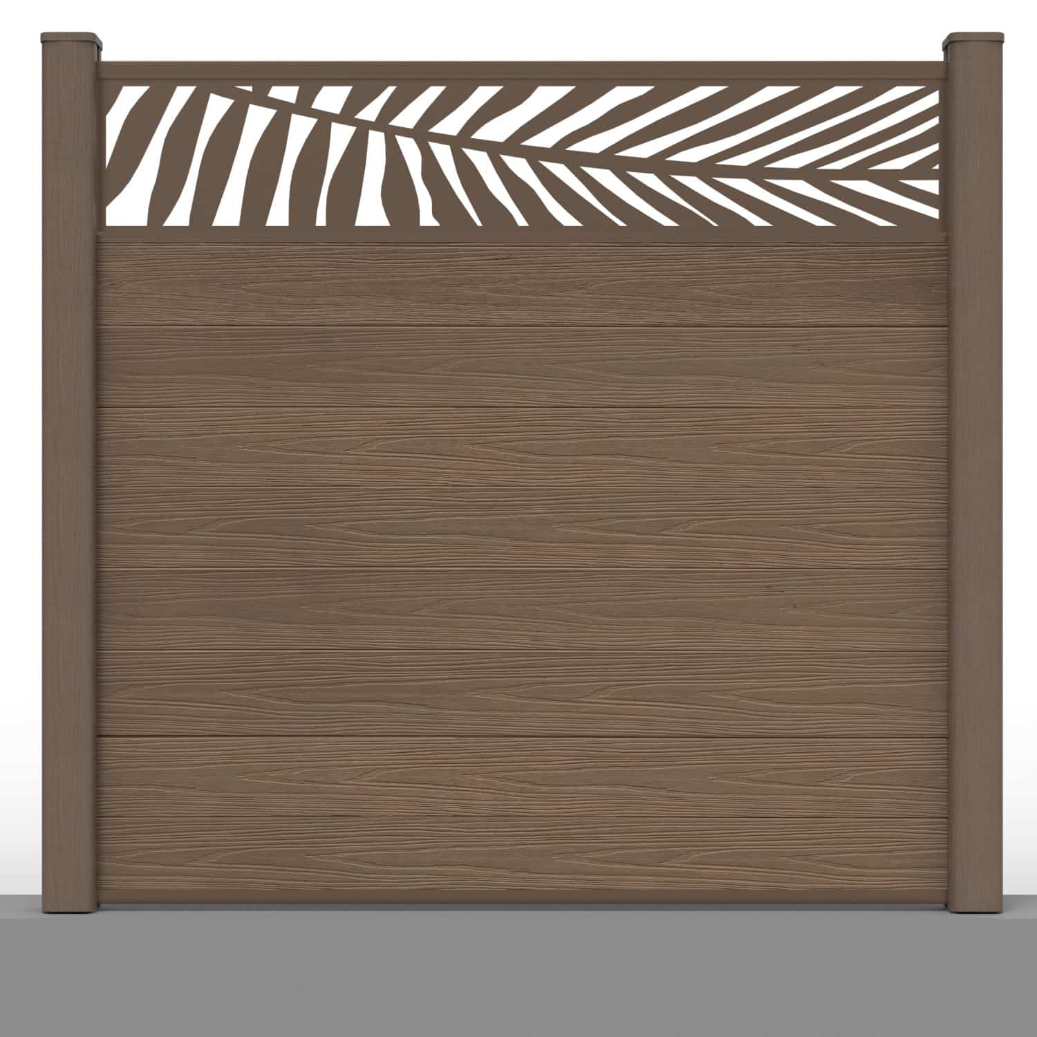 Deluxe composite fence panel set - leaf design in chocolate with hard ground post inserts