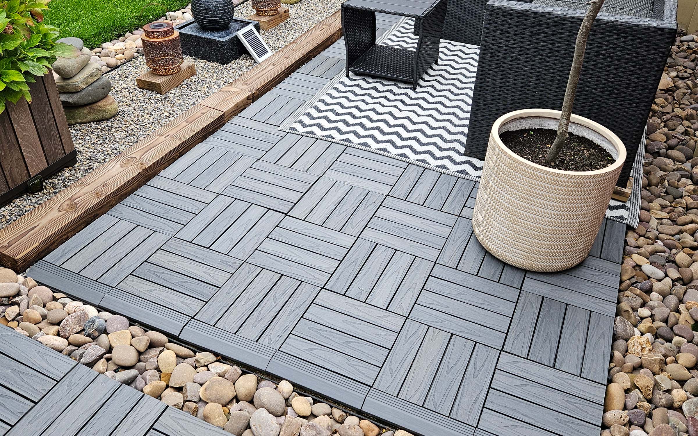 NeoTimber Composite Deck Tiles - Grey patio installation