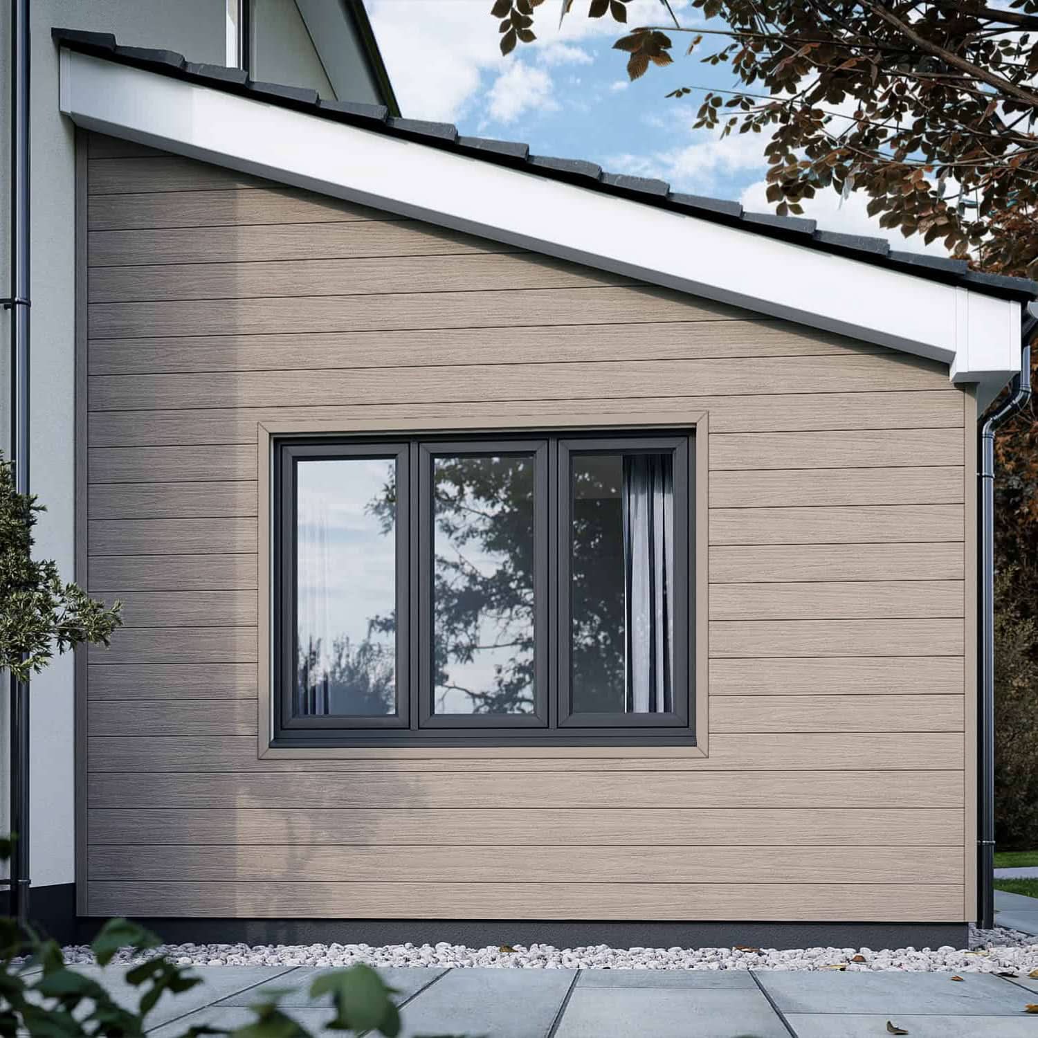 NeoTimber Deluxe Brushed Composite Cladding Boards – Silver Birch – Lifestyle Deck View