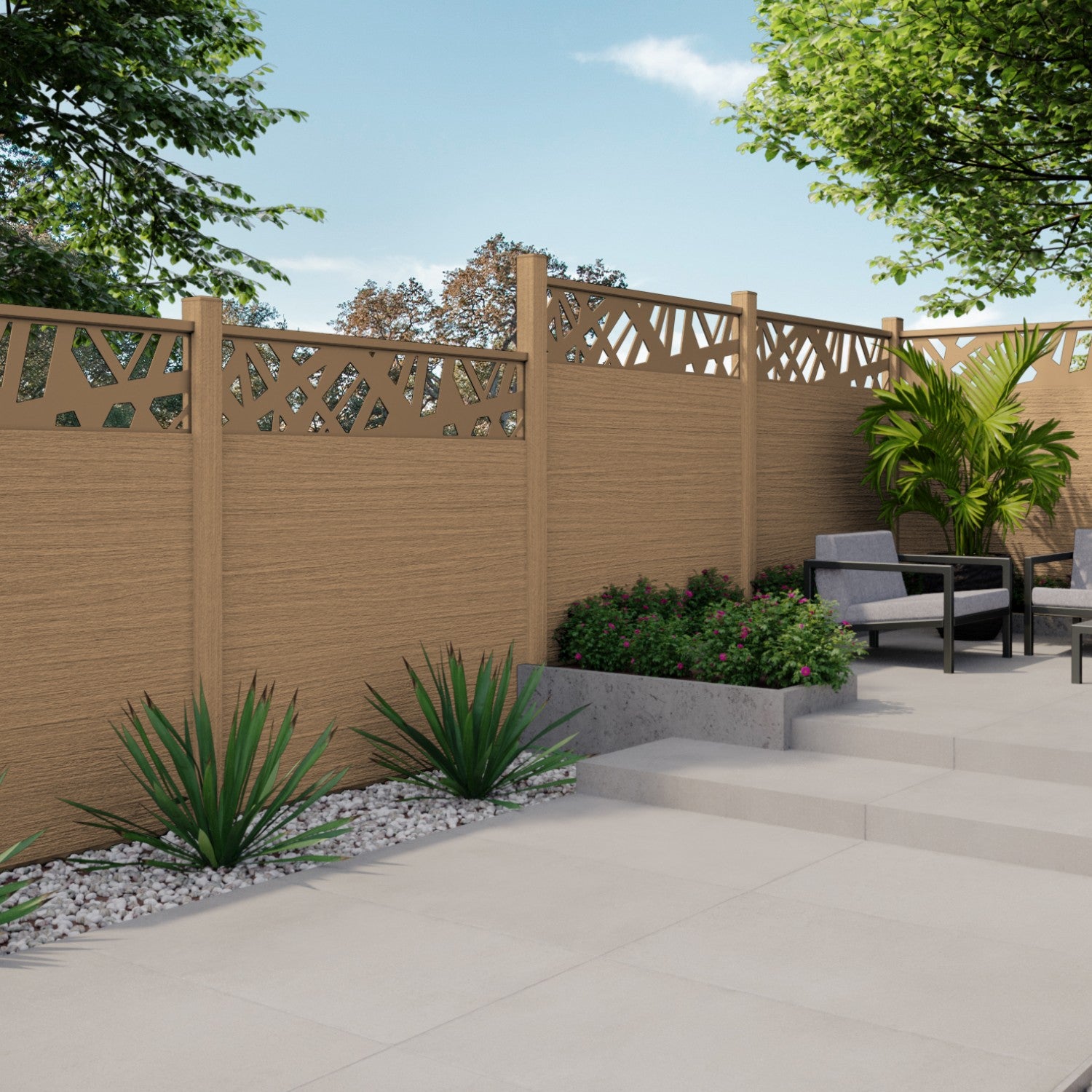 NeoTimber Deluxe Composite Fence Panel Set With Contemporary Design - Clean contemporary finish