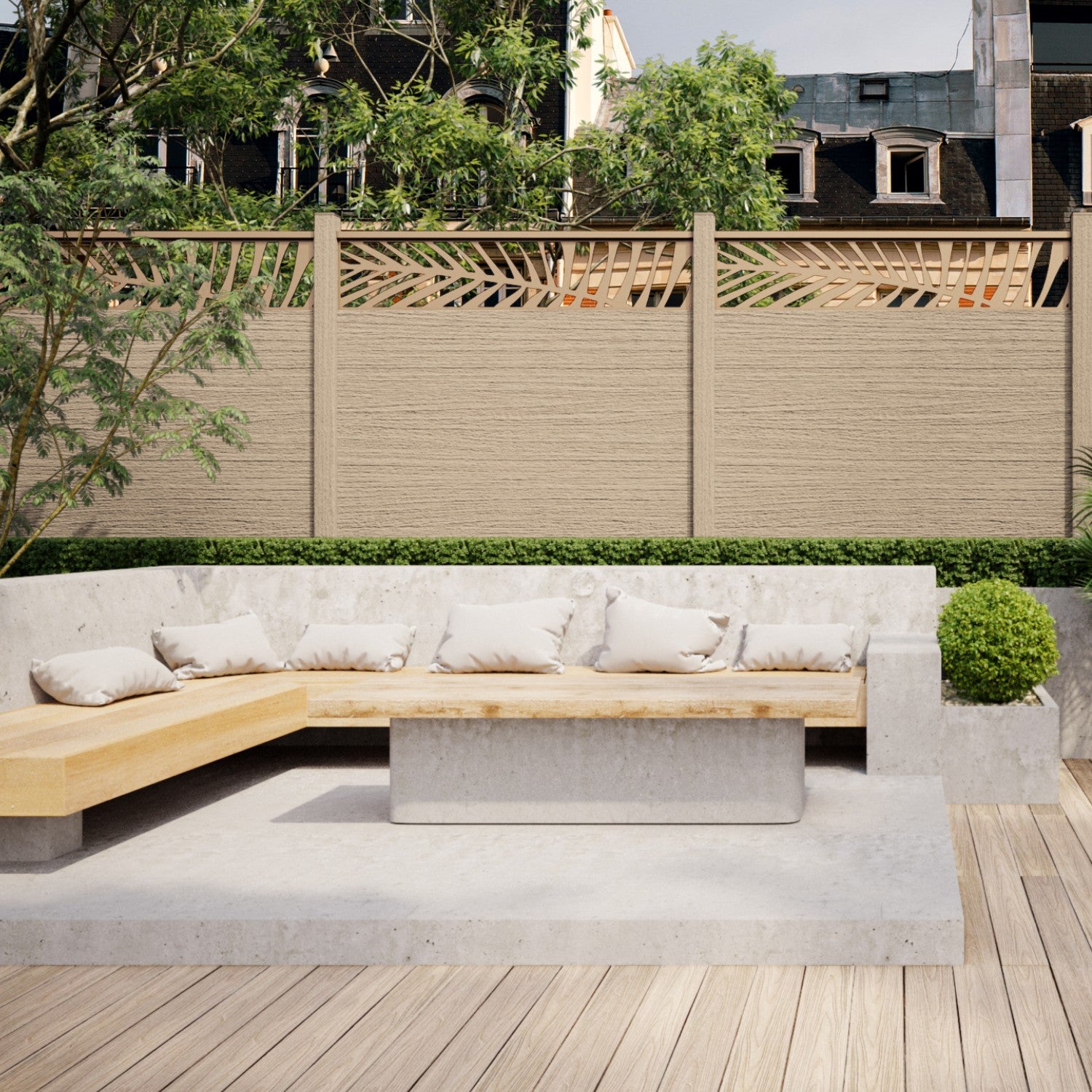 NeoTimber Deluxe Composite Fence Panel Set With Leaf Design - Capped composite