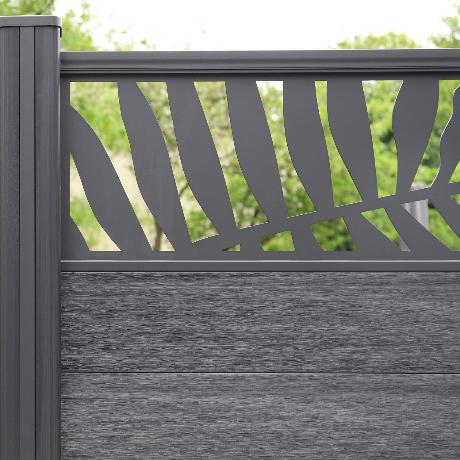 NeoTimber Deluxe Composite Fence Panel Set With Leaf Design - Variation of post options