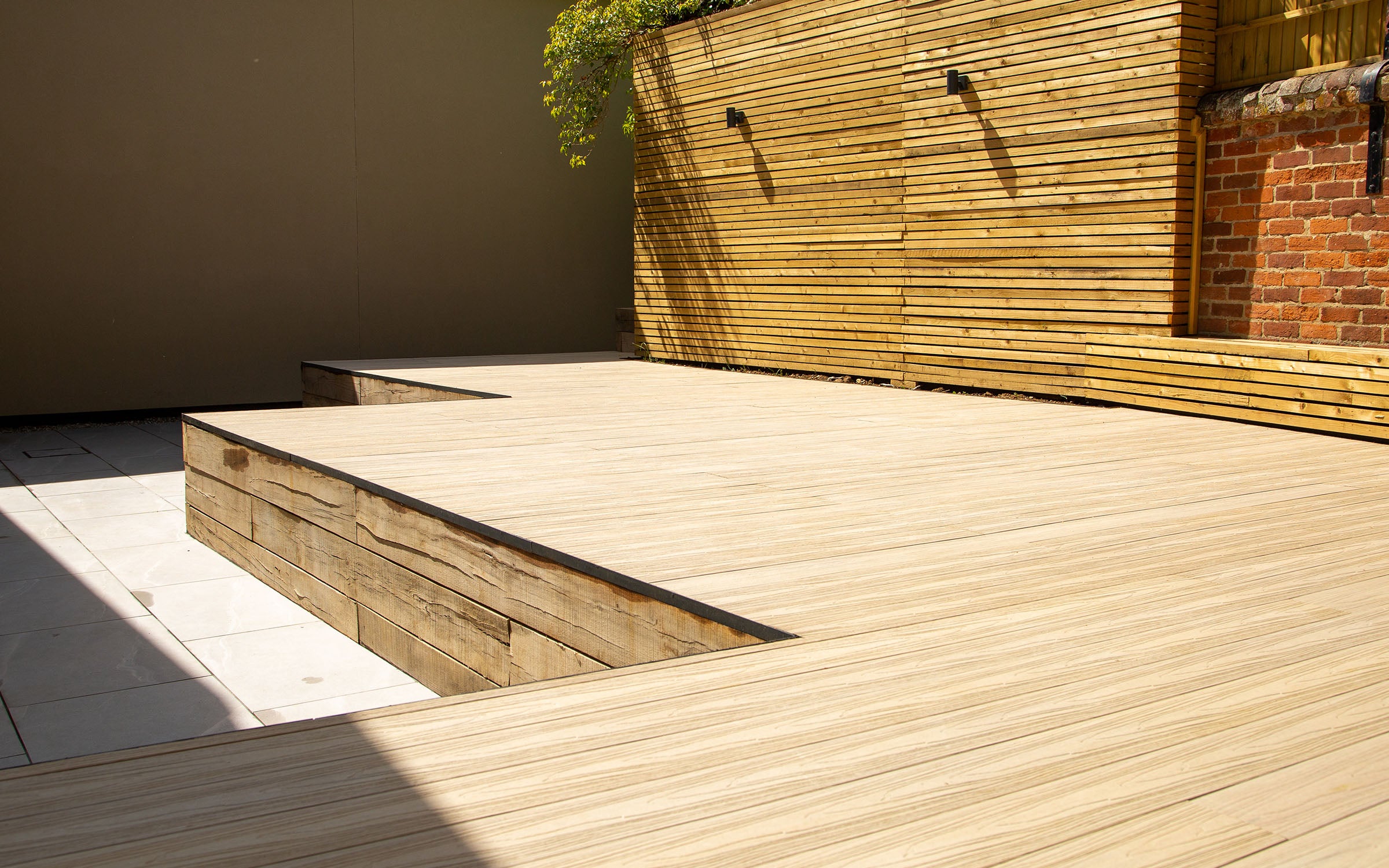 NeoTimber Deluxe Hollow Composite Deck Board - Raised ash white deck