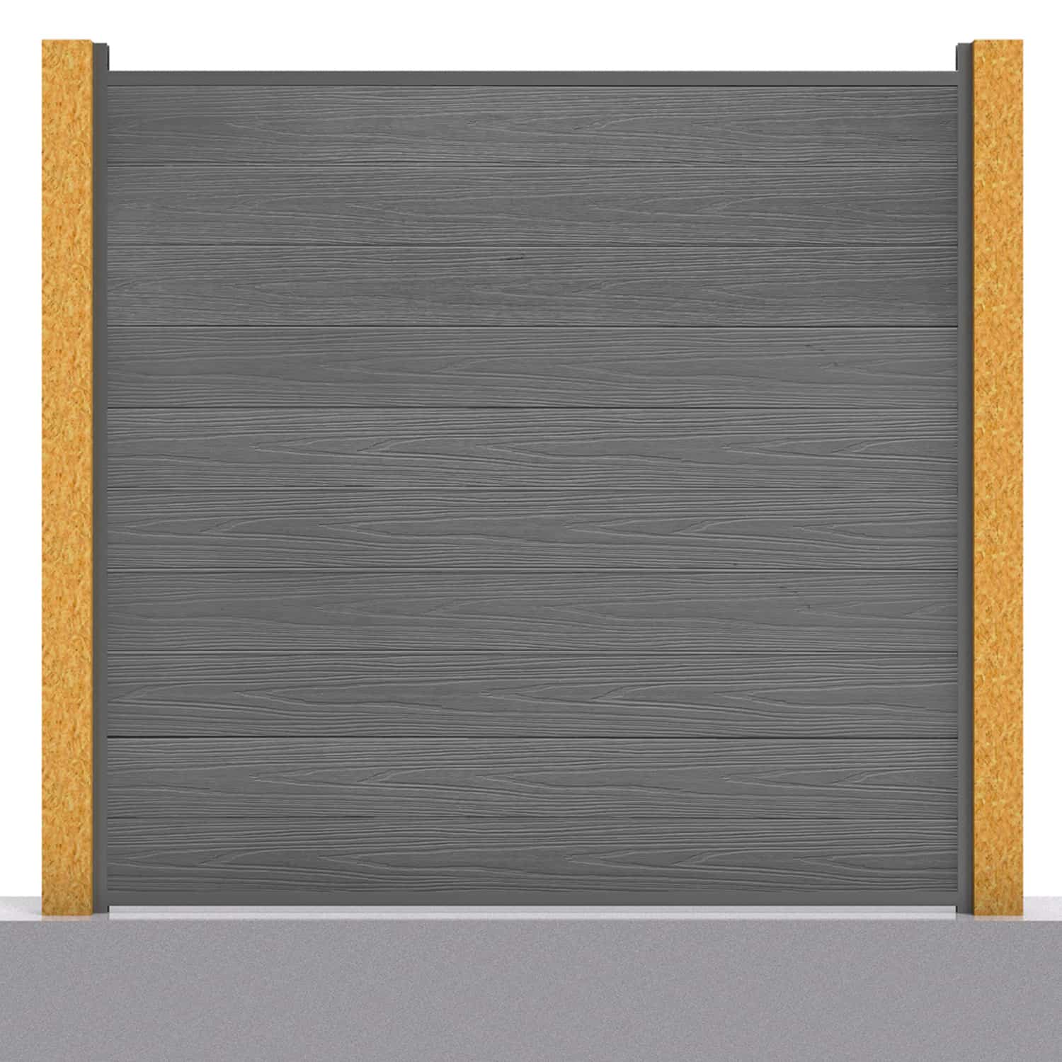 Deluxe composite fence panel set in grey with wooden post inserts