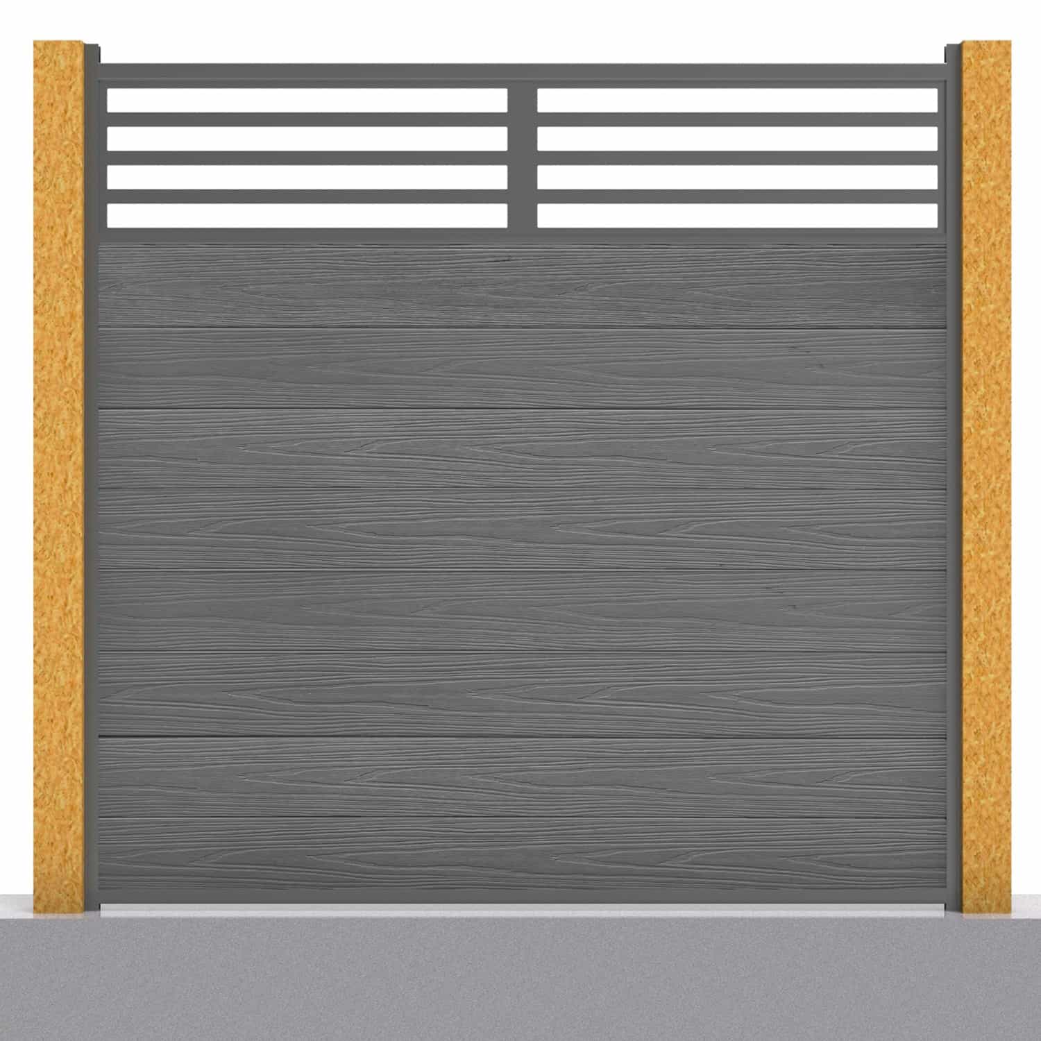 Deluxe composite fence panel set - linear design in grey with wooden post inserts