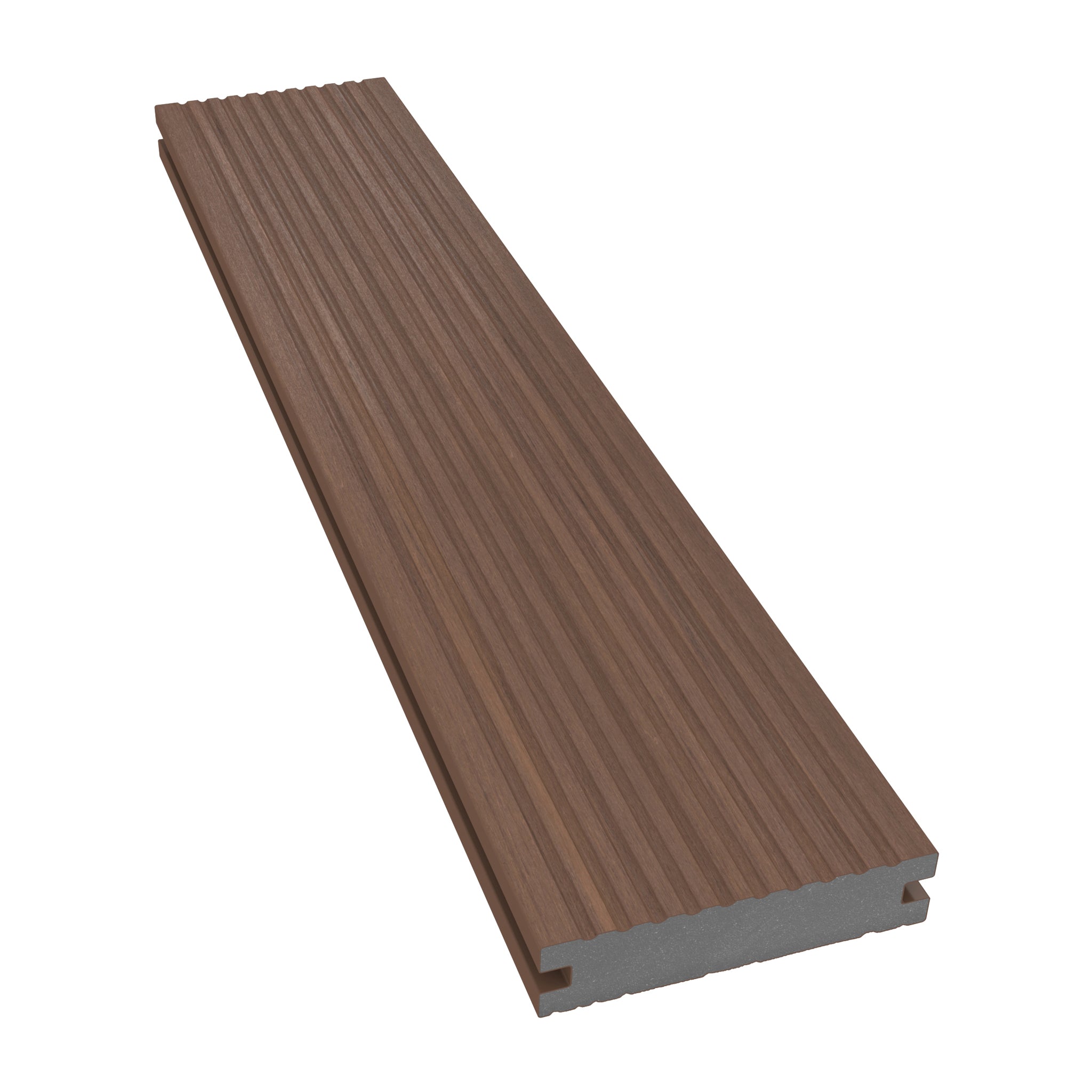 NeoTimber Deluxe Narrow Composite Decking Board – Teak – Angled Close Up - Grooved