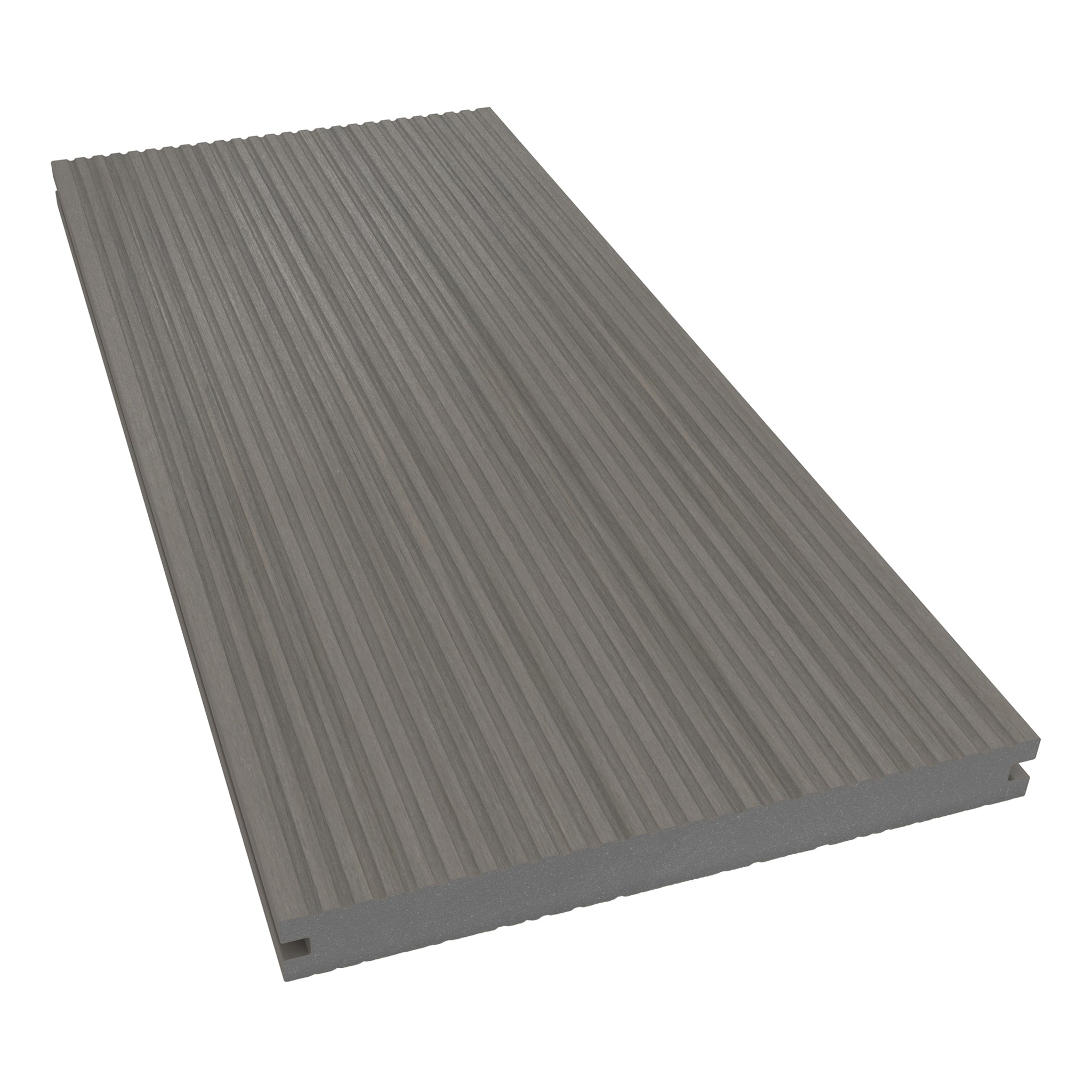 NeoTimber Deluxe Wide Composite Decking Board – Antique – Angled Close Up - Grooved