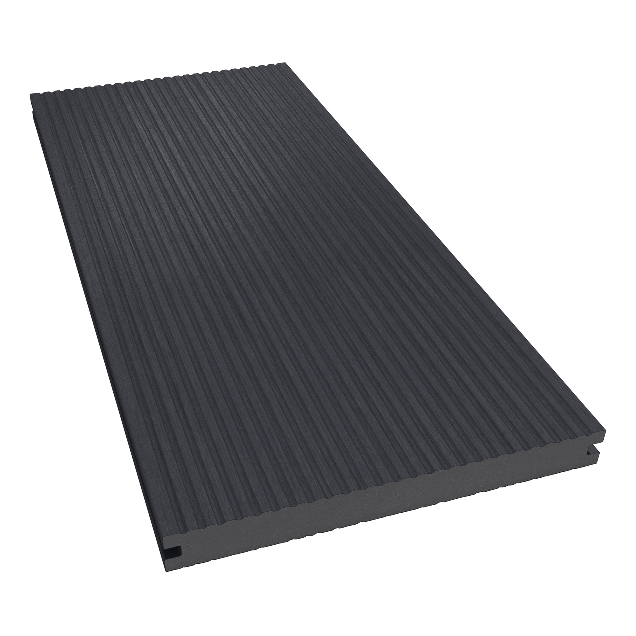 NeoTimber Deluxe Wide Composite Decking Board – Charcoal – Angled Close Up - Grooved