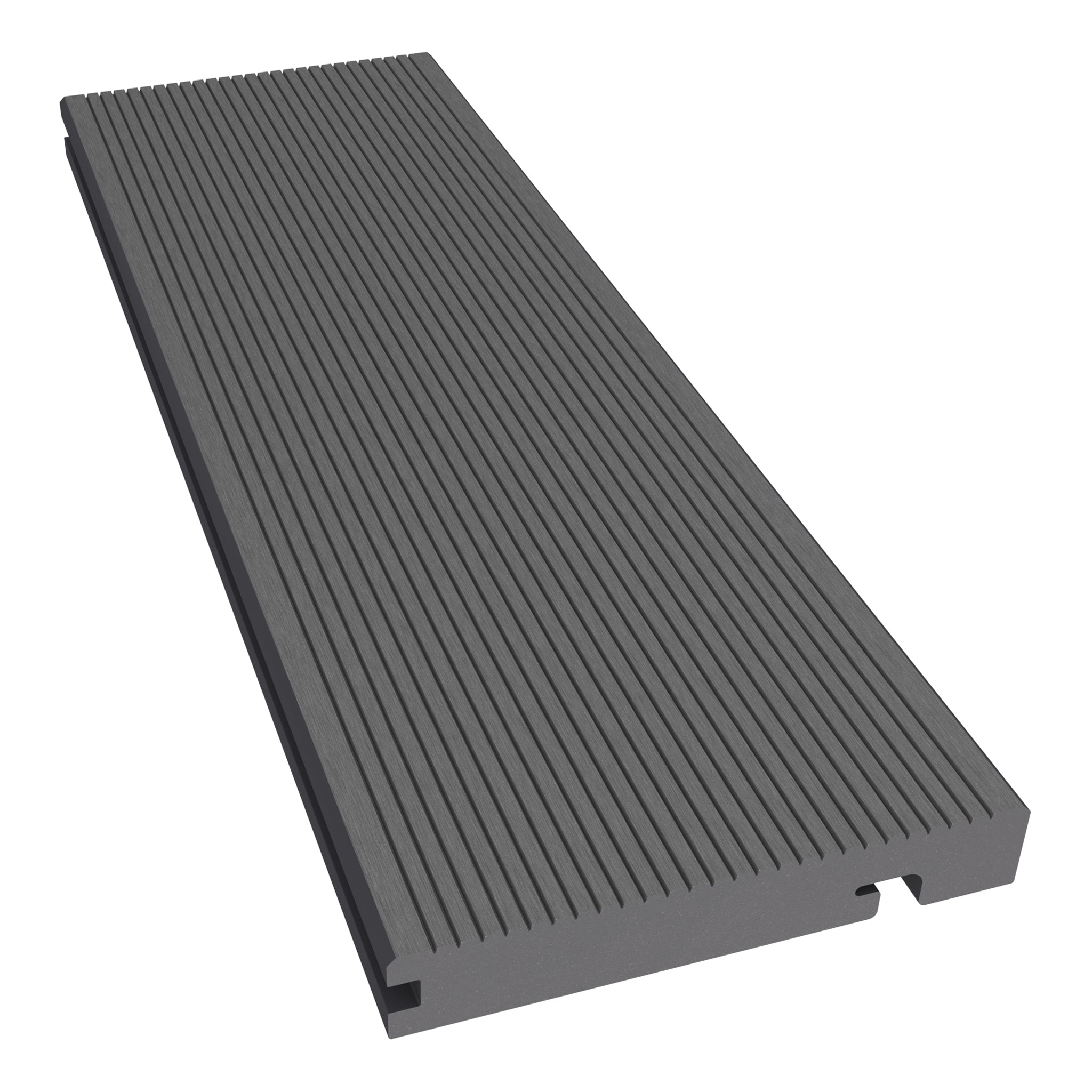 NeoTimber Classic Grooved Composite Decking Edge Board – Grey – Angled Close-Up