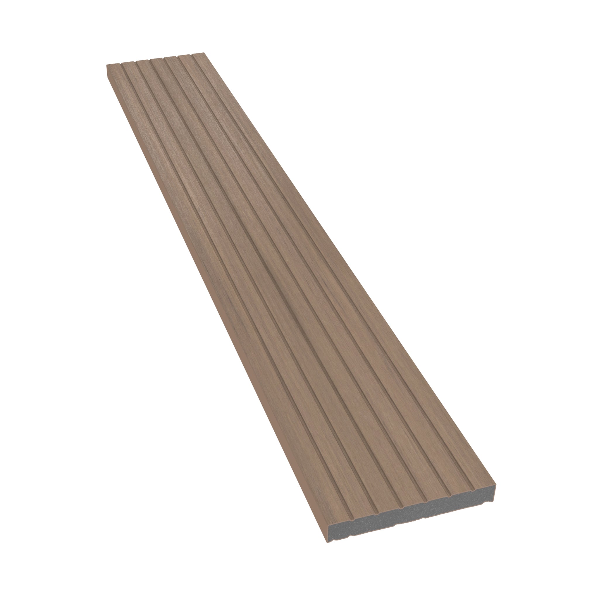 NeoTimber Deluxe & Slatted Composite Cladding Skirting Trim – Oak – Angled Close Up - Grooved