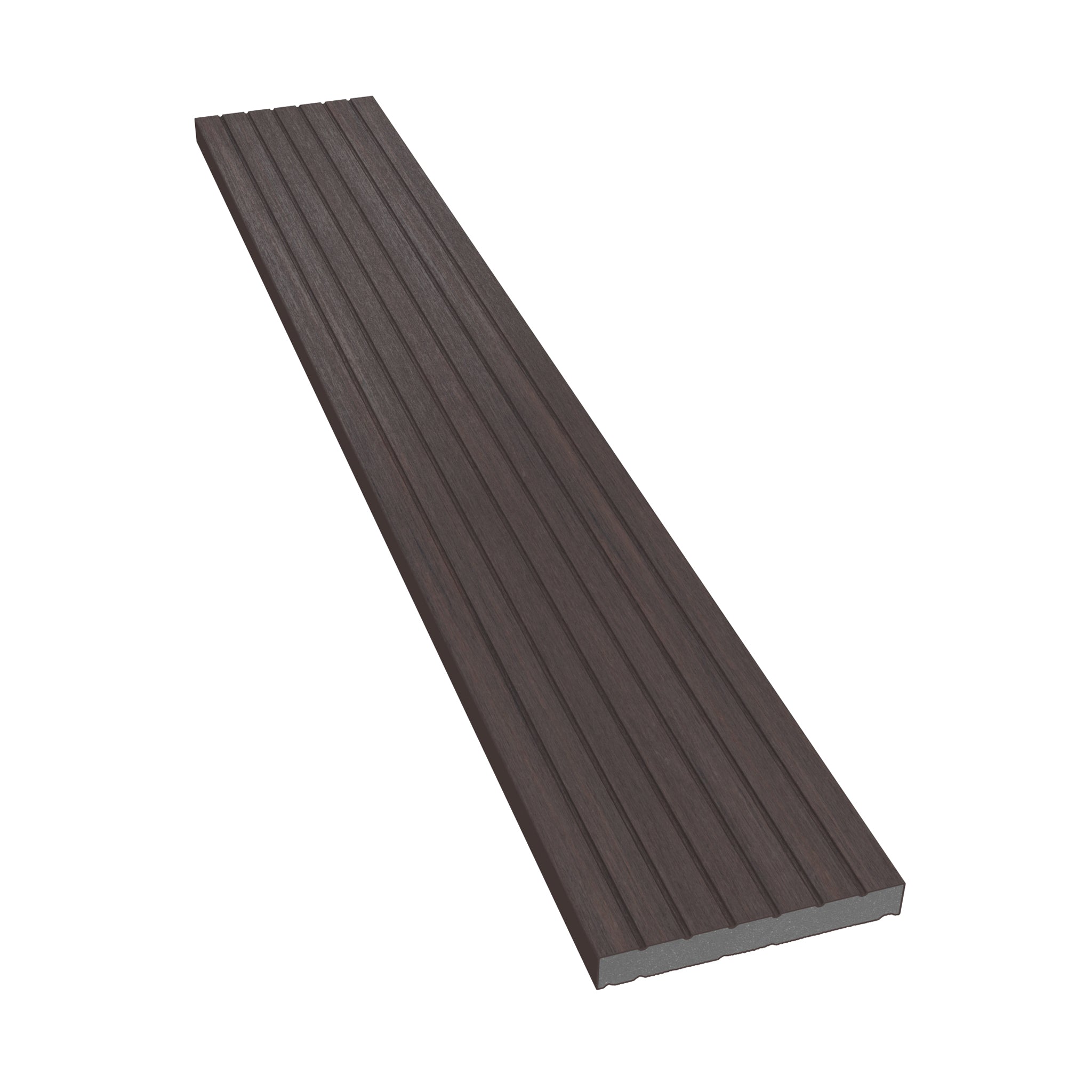 NeoTimber Deluxe & Slatted Composite Cladding Skirting Trim – Chocolate – Angled Close Up - Grooved