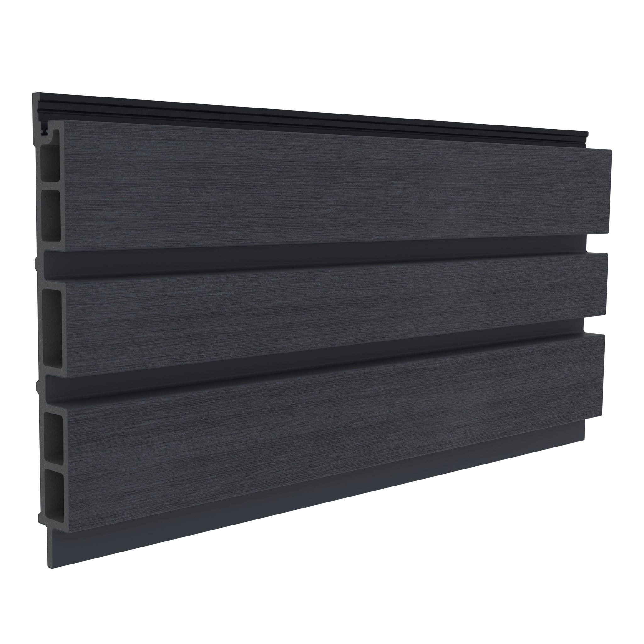 NeoTimber Board and Batten Slatted Composite Cladding Board – Charcoal – Angled Close Up