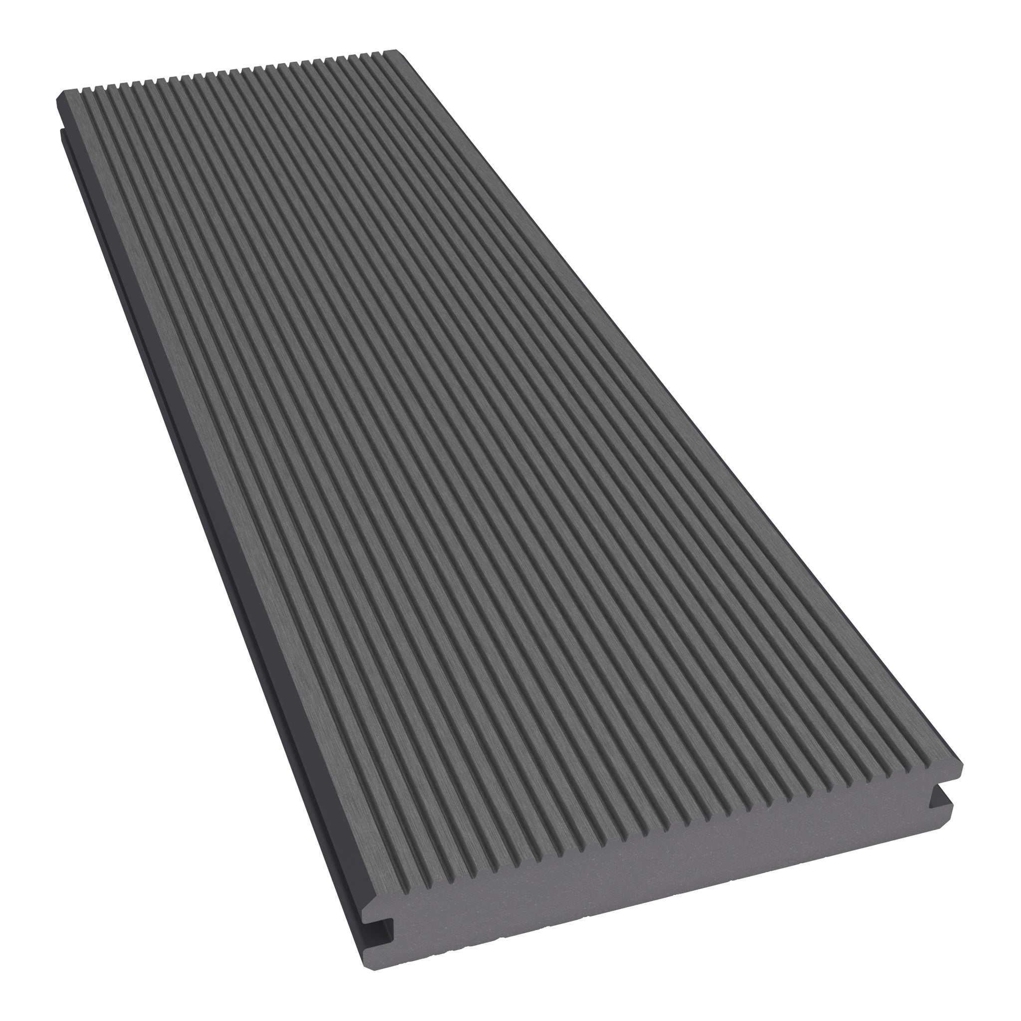 NeoTimber Classic Solid Composite Decking – Grey – Angled Close Up - Grooved