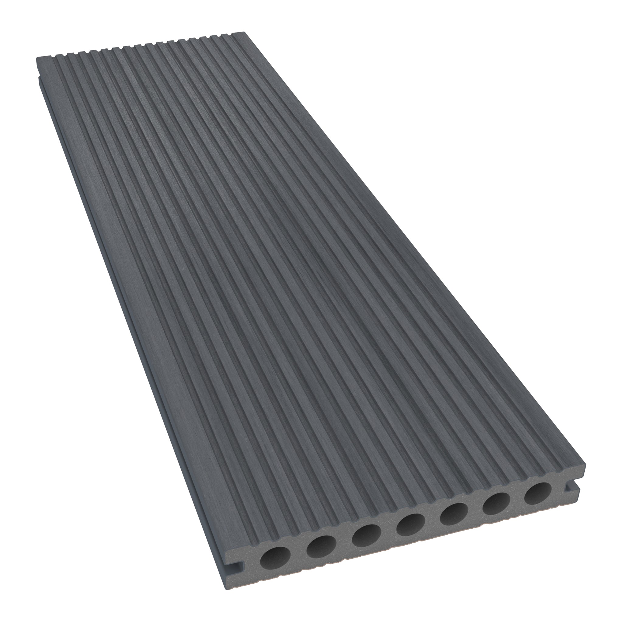 NeoTimber Deluxe Hollow Composite Decking – Grey – Angled Close-Up - Grooved