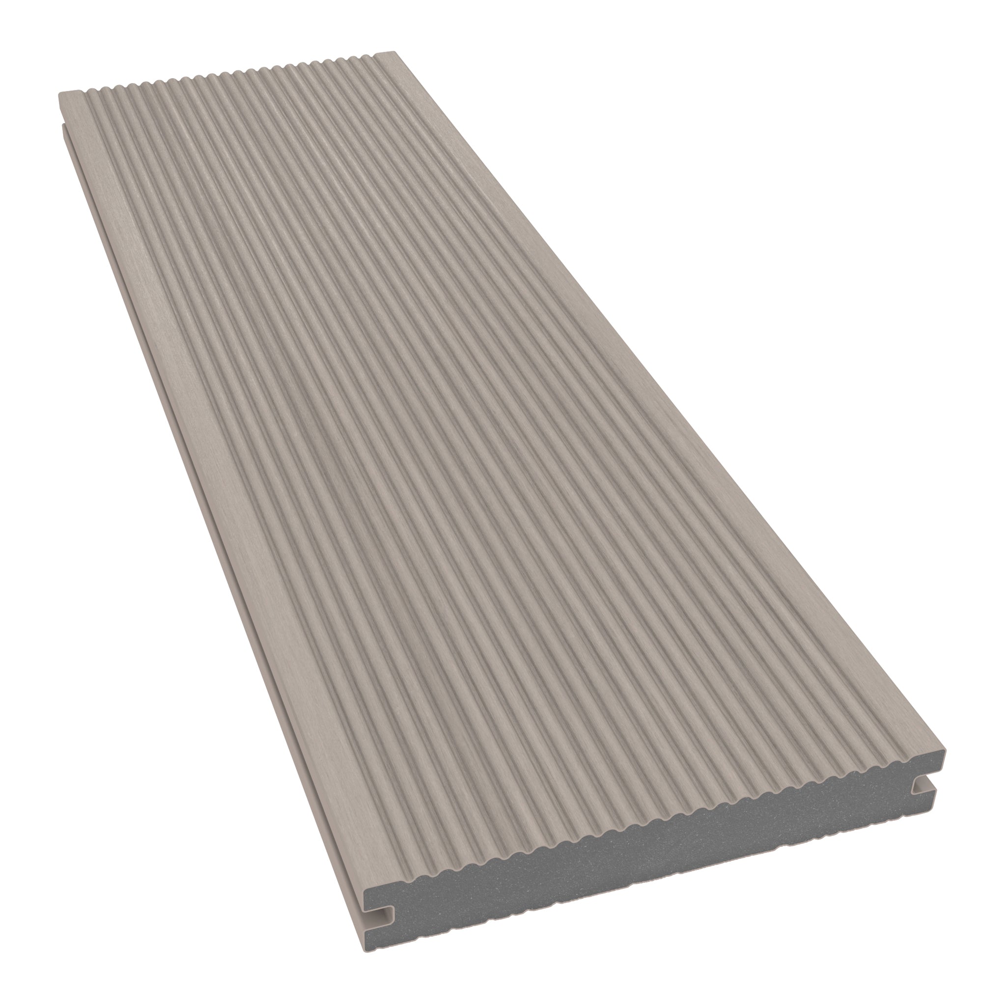 NeoTimber Deluxe Solid Composite Decking – Ash White – Angled Close-Up - Grooved