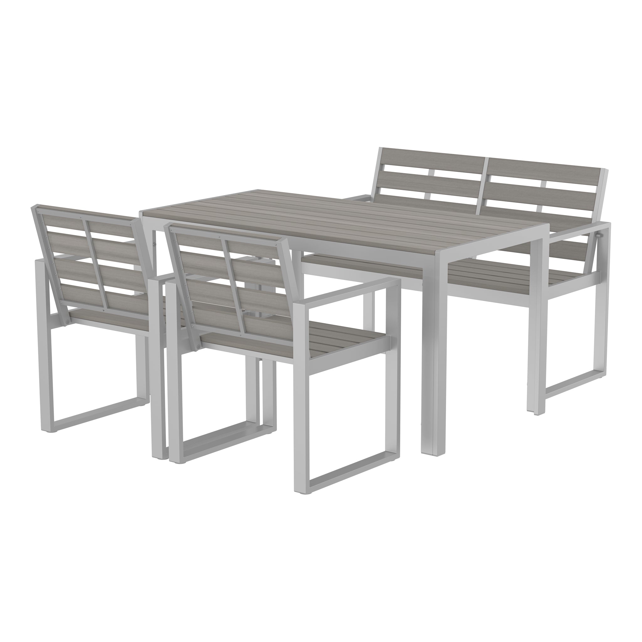 NeoTimber 4-Seater Composite Patio Furniture Set – Silver Birch – Angled Close Up