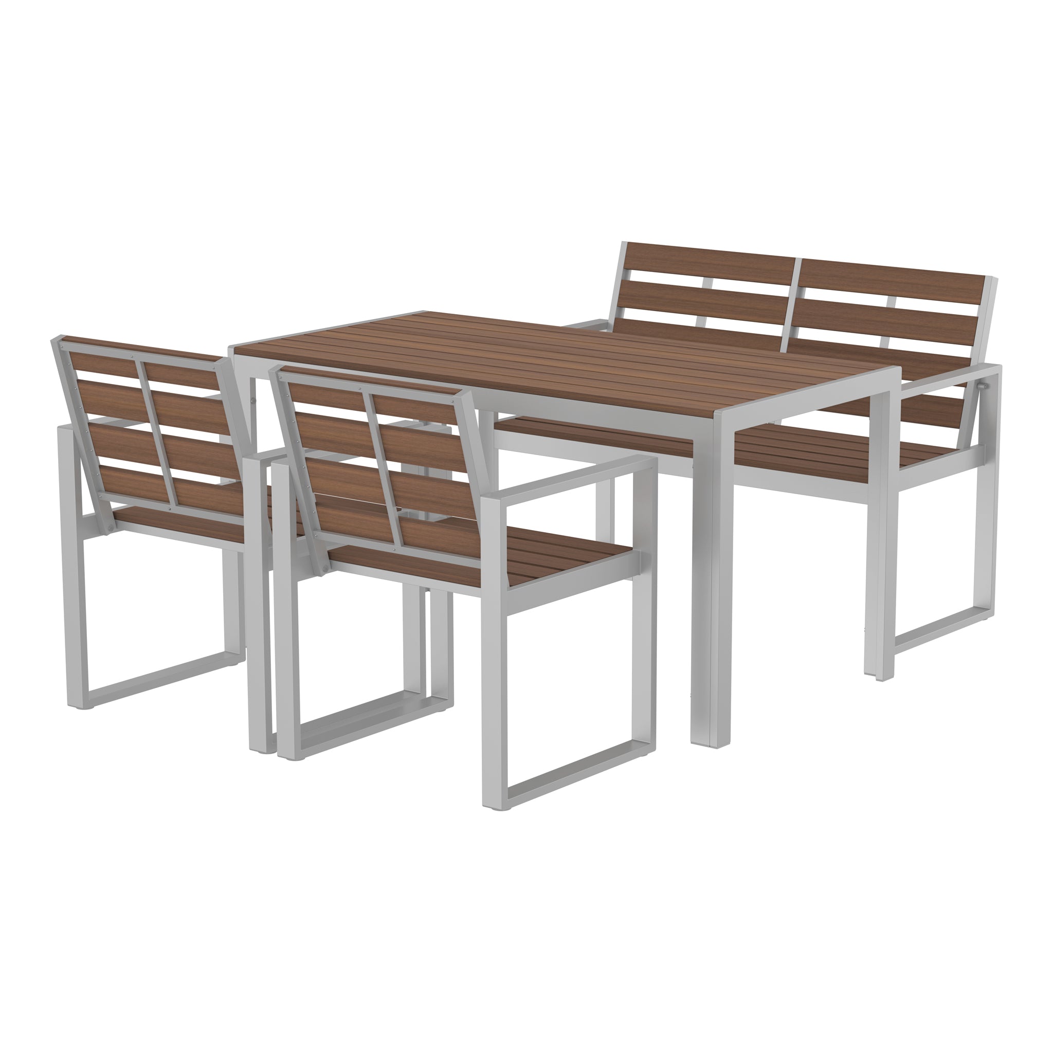 NeoTimber 4-Seater Composite Patio Furniture Set – Teak – Angled Close Up