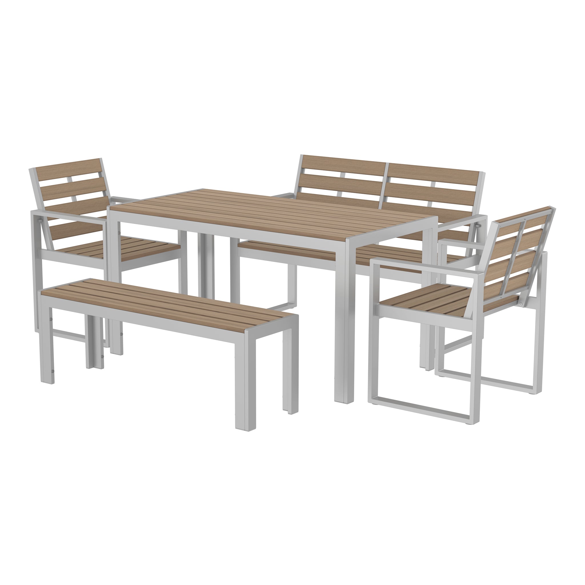 NeoTimber 6-Seater Composite Patio Furniture Set – Oak – Angled Close Up