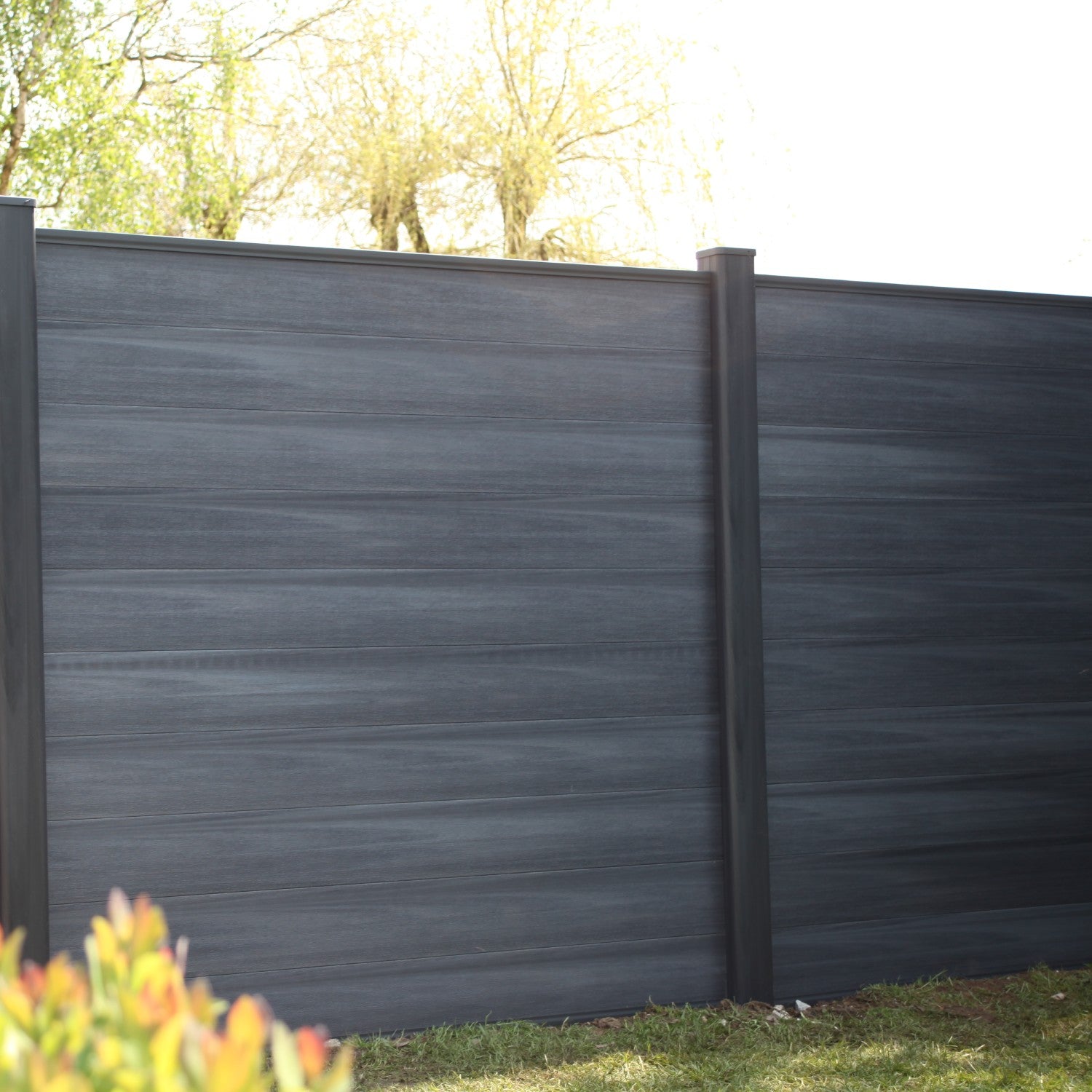 NeoTimber Deluxe Fence Panel Set - Grey brushed completed installation