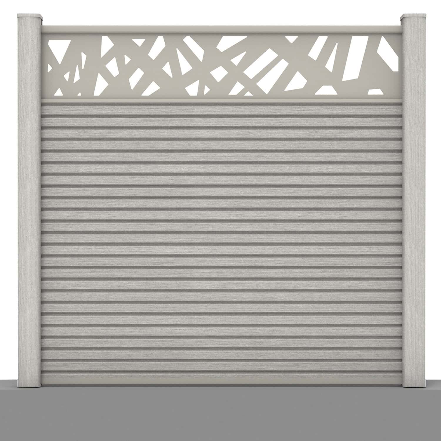 Slatted composite fence panel set - contemporary design in silver birch with hard ground post inserts
